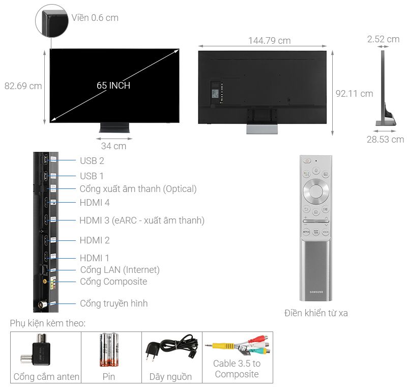 Thông số kỹ thuật Smart Tivi QLED Samsung 8K 65 inch QA65Q800T