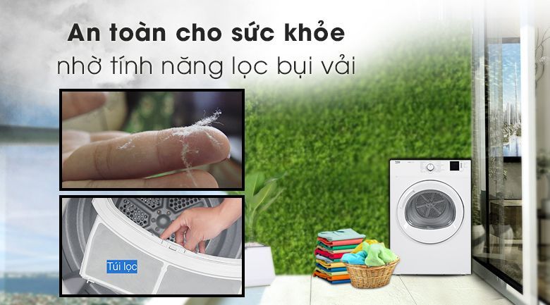 An toàn cho sức khỏe nhờ tính năng lọc bụi vải - Máy sấy Beko 8kg DA8112RX0W