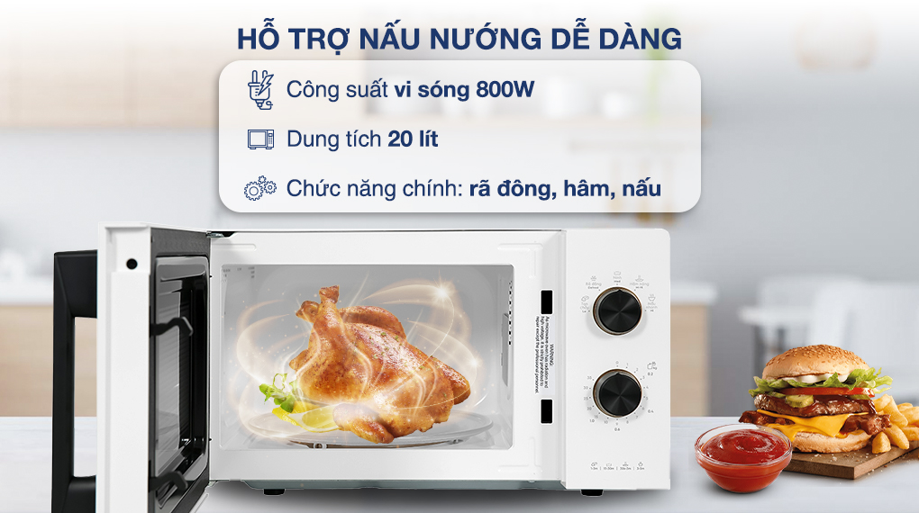 Lò vi sóng Electrolux EMM20K22W 20 lít - Hỗ trợ nấu nướng