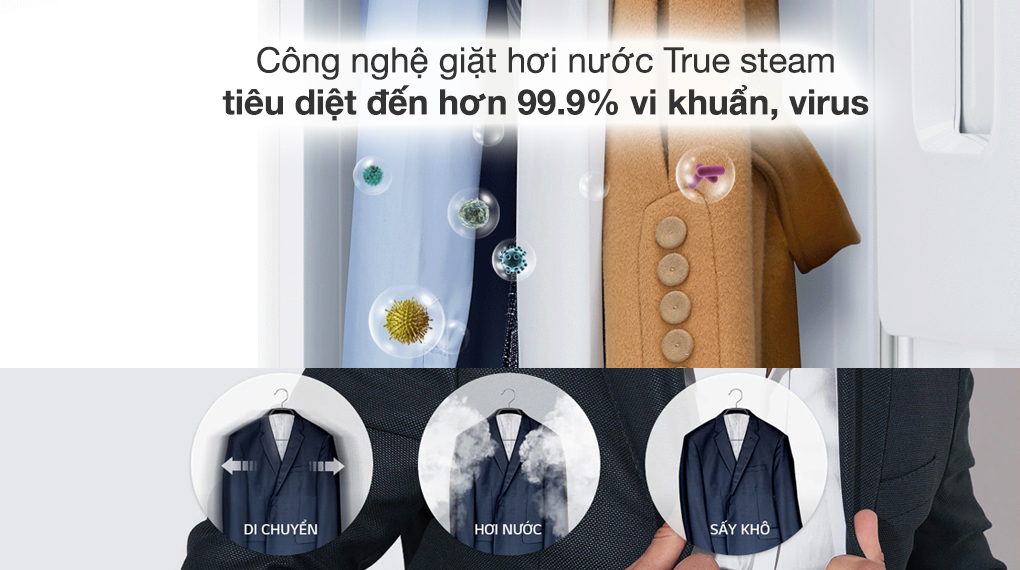 Tủ chăm sóc quần áo thông minh LG S3MFC - Công nghệ giặt hơi nước True steam