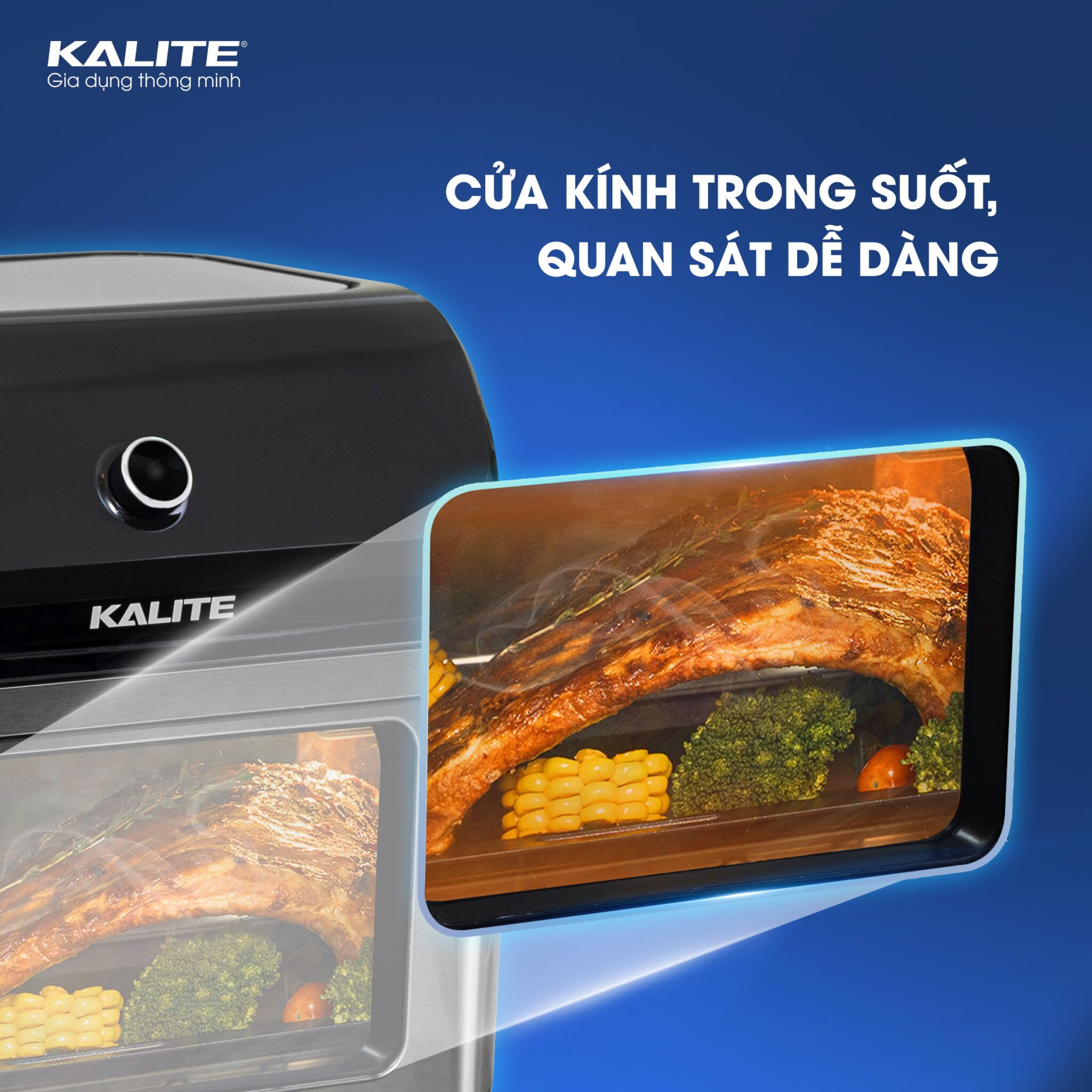 nồi chiên không dầu kalite kl1200 cửa kính trong suốt