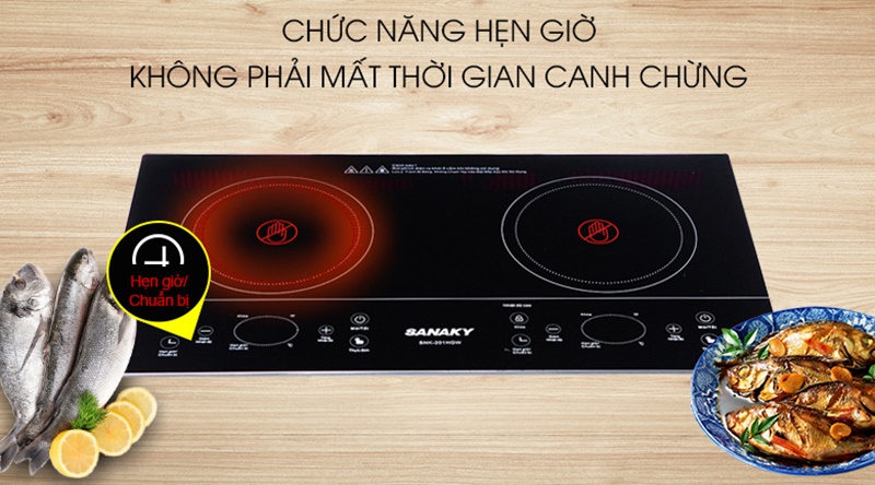 Chế độ hẹn giờ nấu tiện dụng - Bếp hồng ngoại đôi Sanaky SNK-201HGW