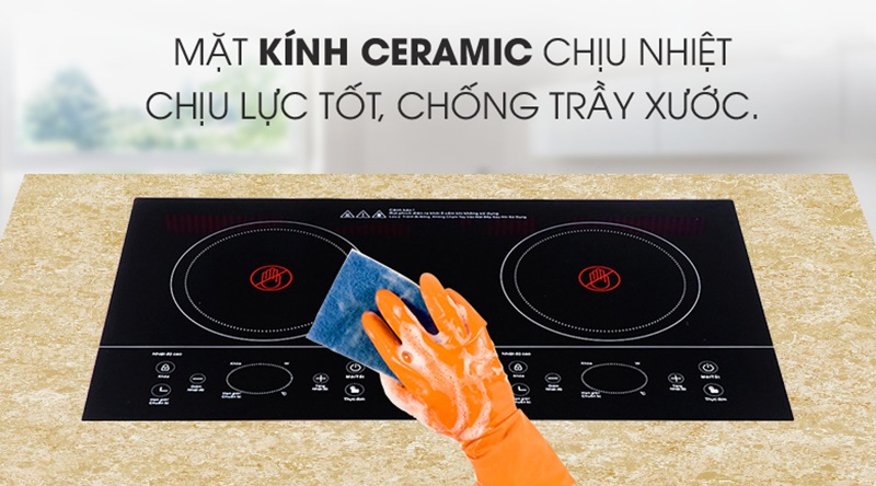 Mặt kính Ceramic cao cấp có độ bền cao - Bếp hồng ngoại đôi Sanaky SNK-201HGW