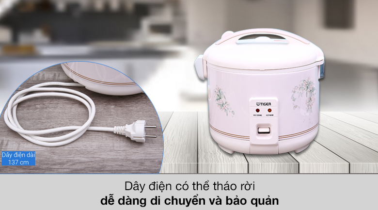 Nồi cơm điện nắp gài Tiger 1 lít JNP-1000 - Dây điện có thể tháo rời