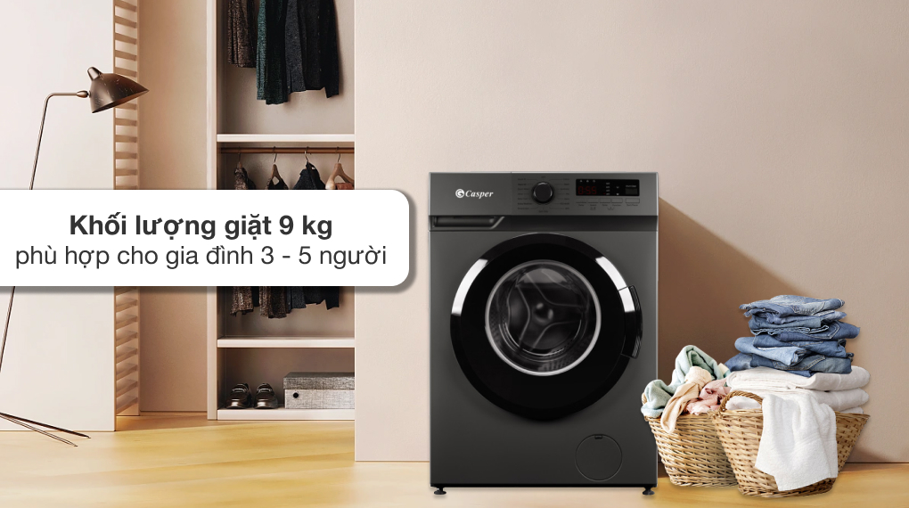 Khối lượng, chương trình giặt - Máy giặt Casper Inverter 9 kg WF-9VG1