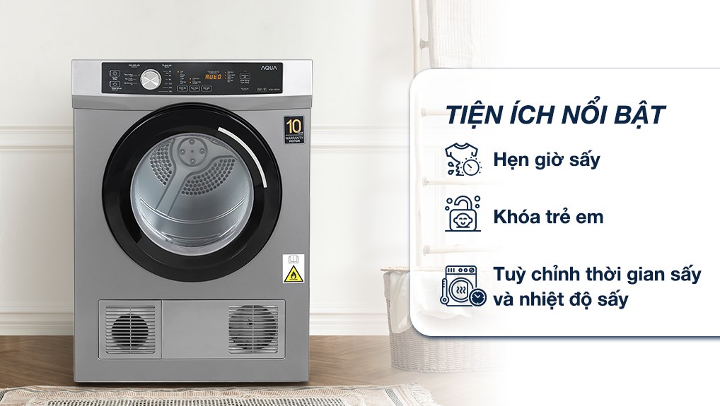 Máy sấy thông hơi Aqua 8 kg AQH-V800H SS