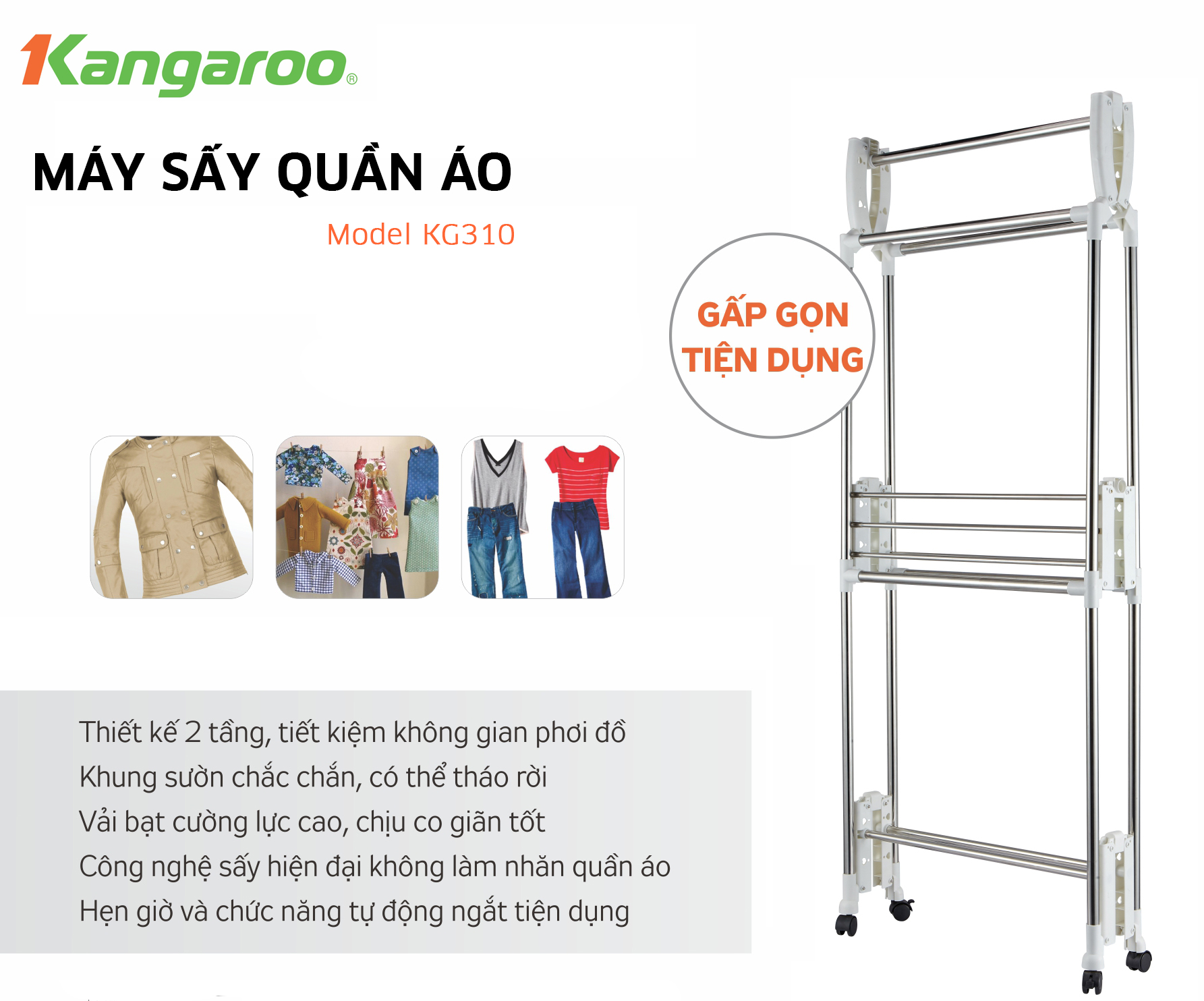 Máy sấy quần áo đa năng Kangaroo KG310