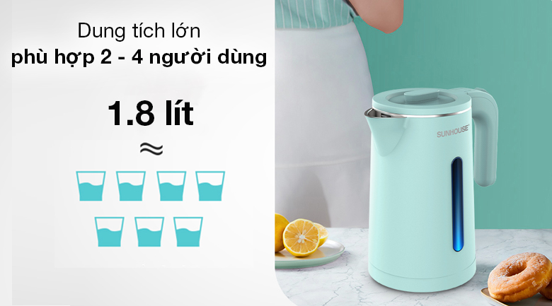 Bình đun siêu tốc Sunhouse 1.8 lít SHD1351 - Dung tích 1.8 lít