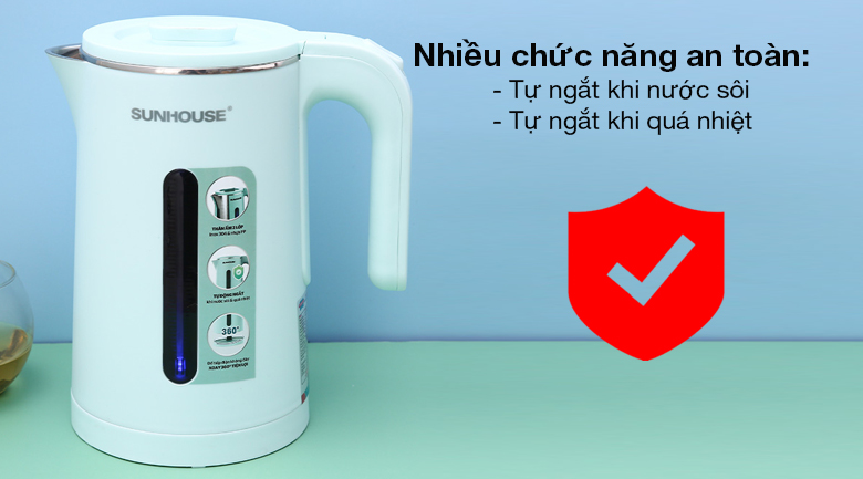 Bình đun siêu tốc Sunhouse 1.8 lít SHD1351 - Bình đun siêu tốc có nhiều tính năng an toàn