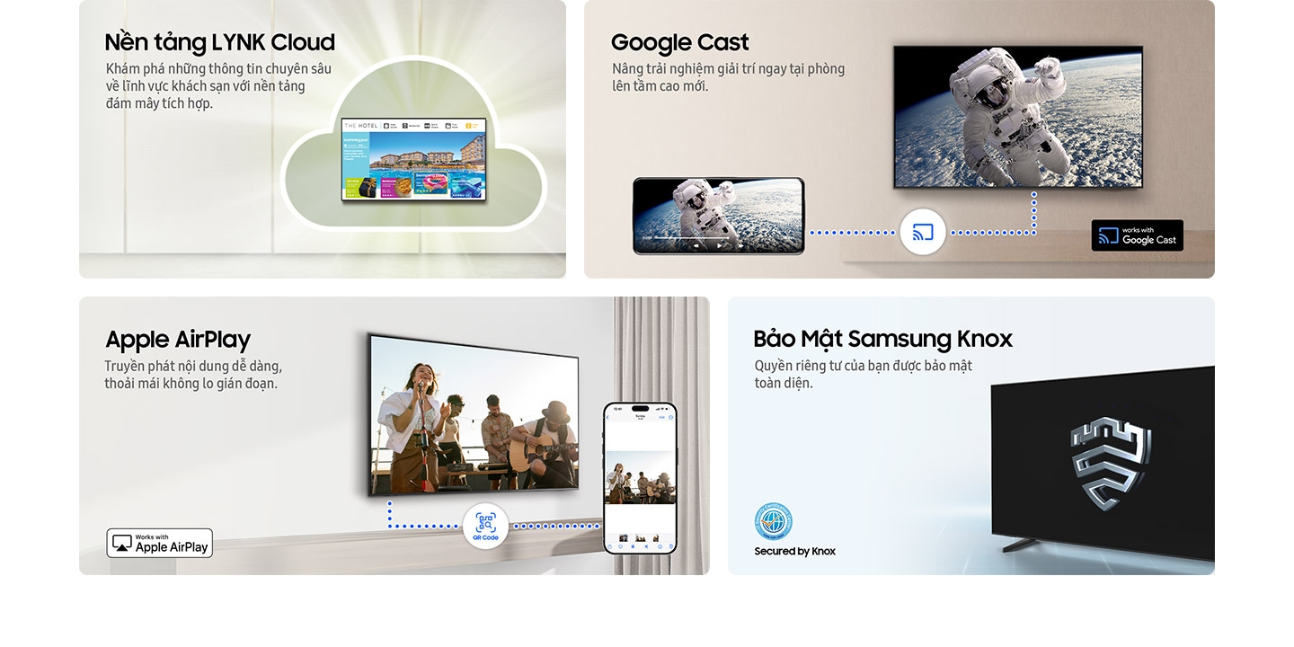 Tính năng nổi bật: LYNK Cloud, Google Cast, Apple AirPlay và Bảo mật Samsung Knox
