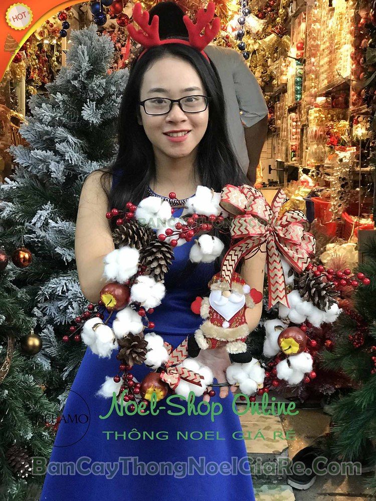 Vòng nguyệt bông len ông già trắng