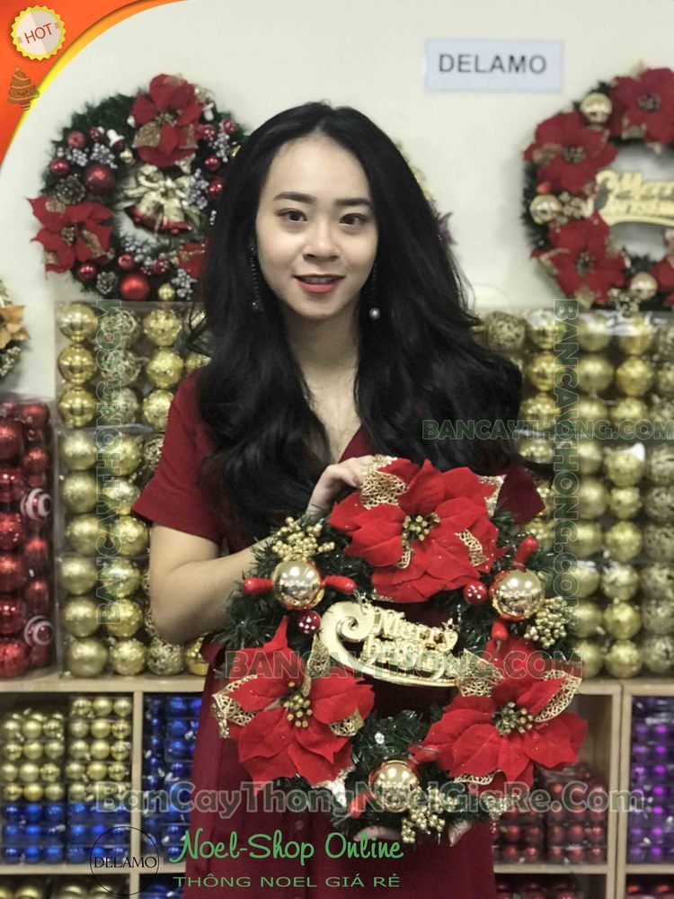 Vòng nguyệt quế 3 hoa trạng nguyên 40 cm