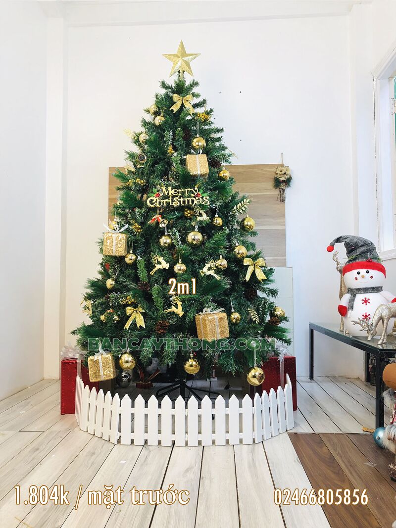 Cây thông noel 3 loại lá cao 2m combo kim vàng giọt lệ 3 la han