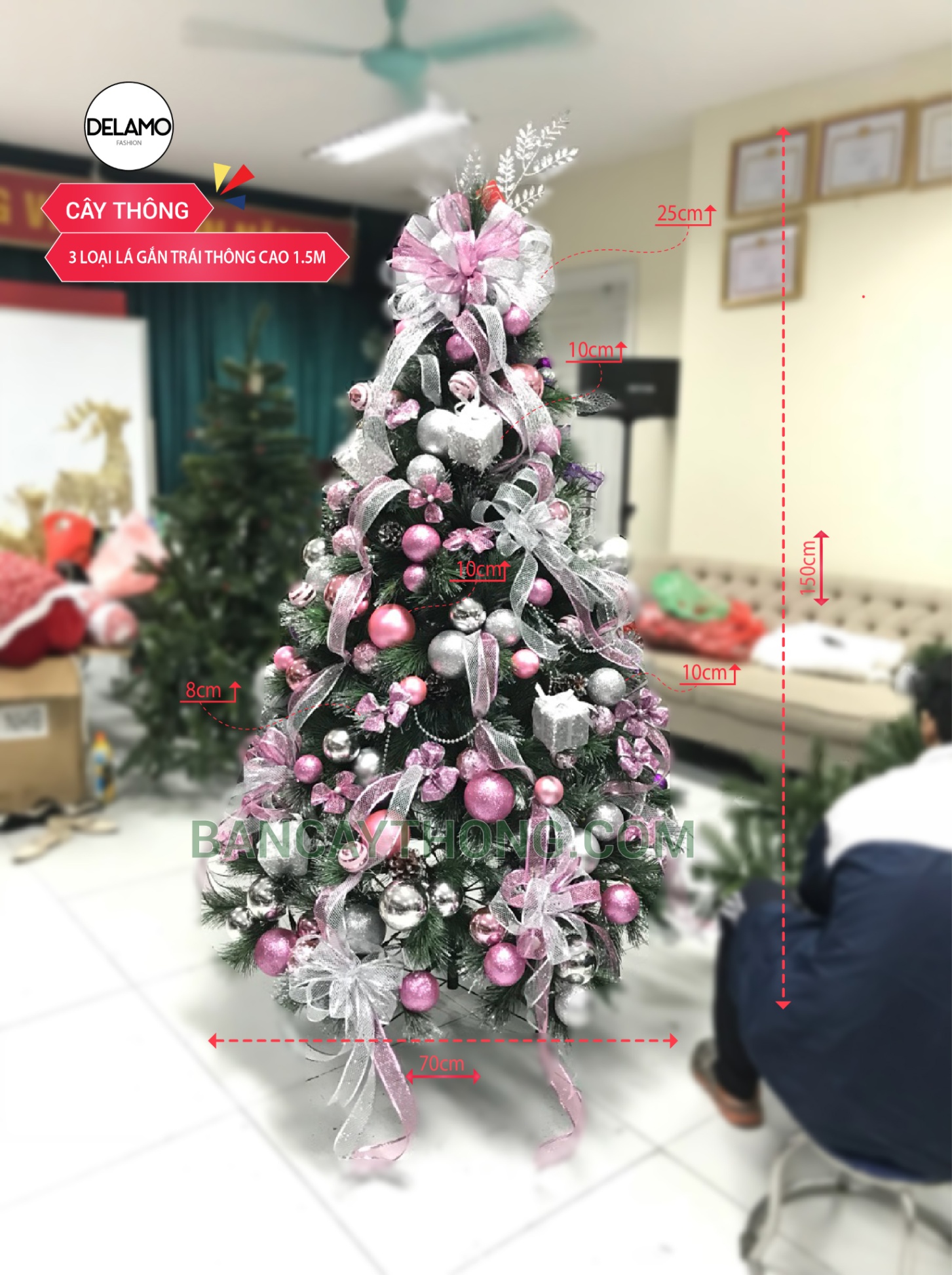 Cây thông noel lá kim cao 1m5 tông hồng Blackpint TCB 5