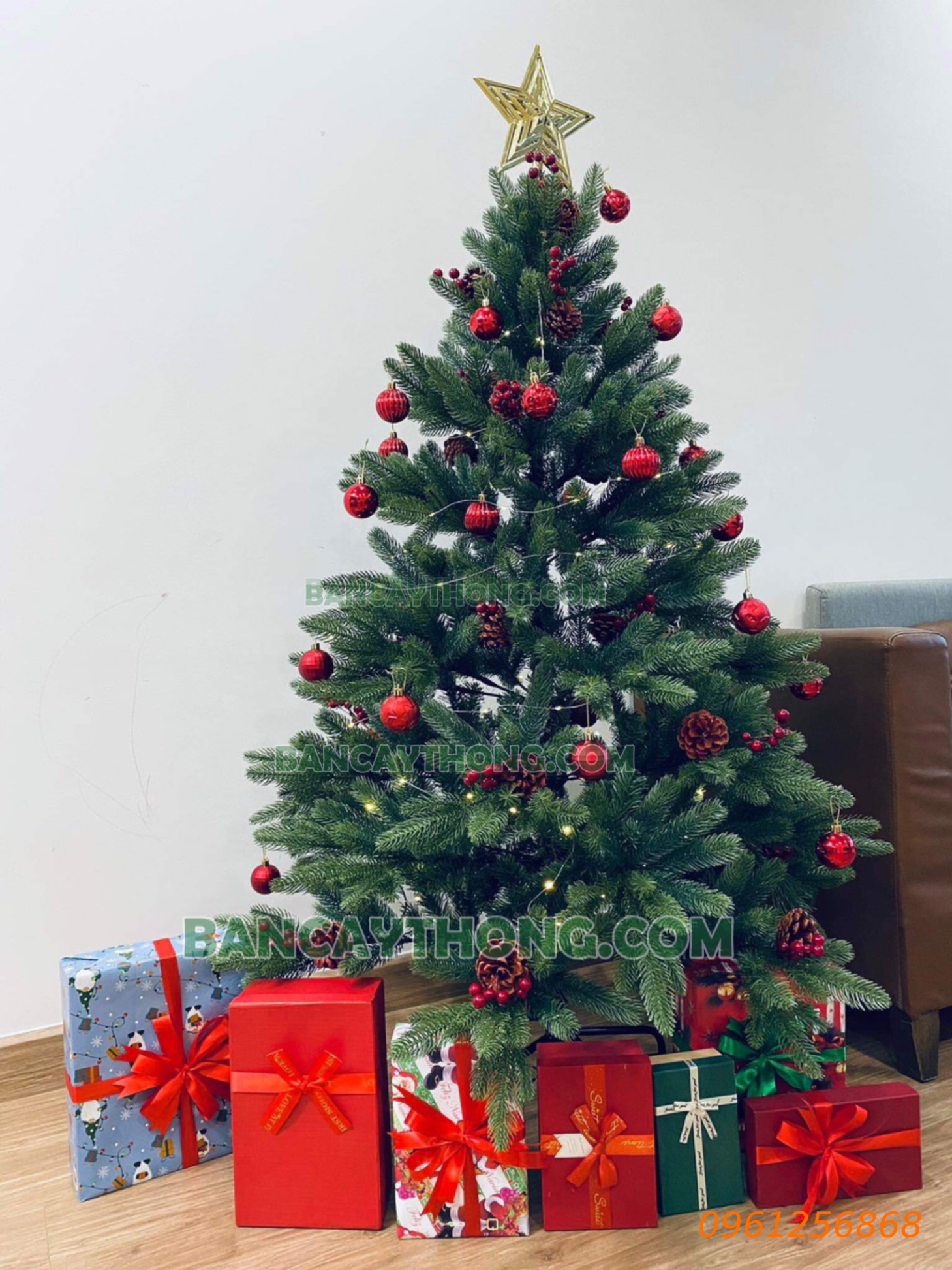 Cây thông noel PE thân thuôn mã GLD cao 1m5