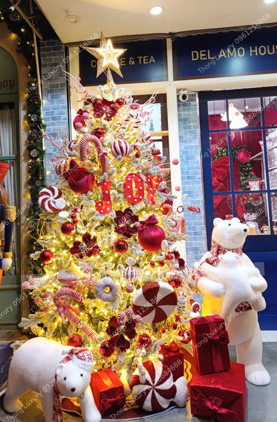 Cây thông noel tuyết trang trí đỏ cao 2m