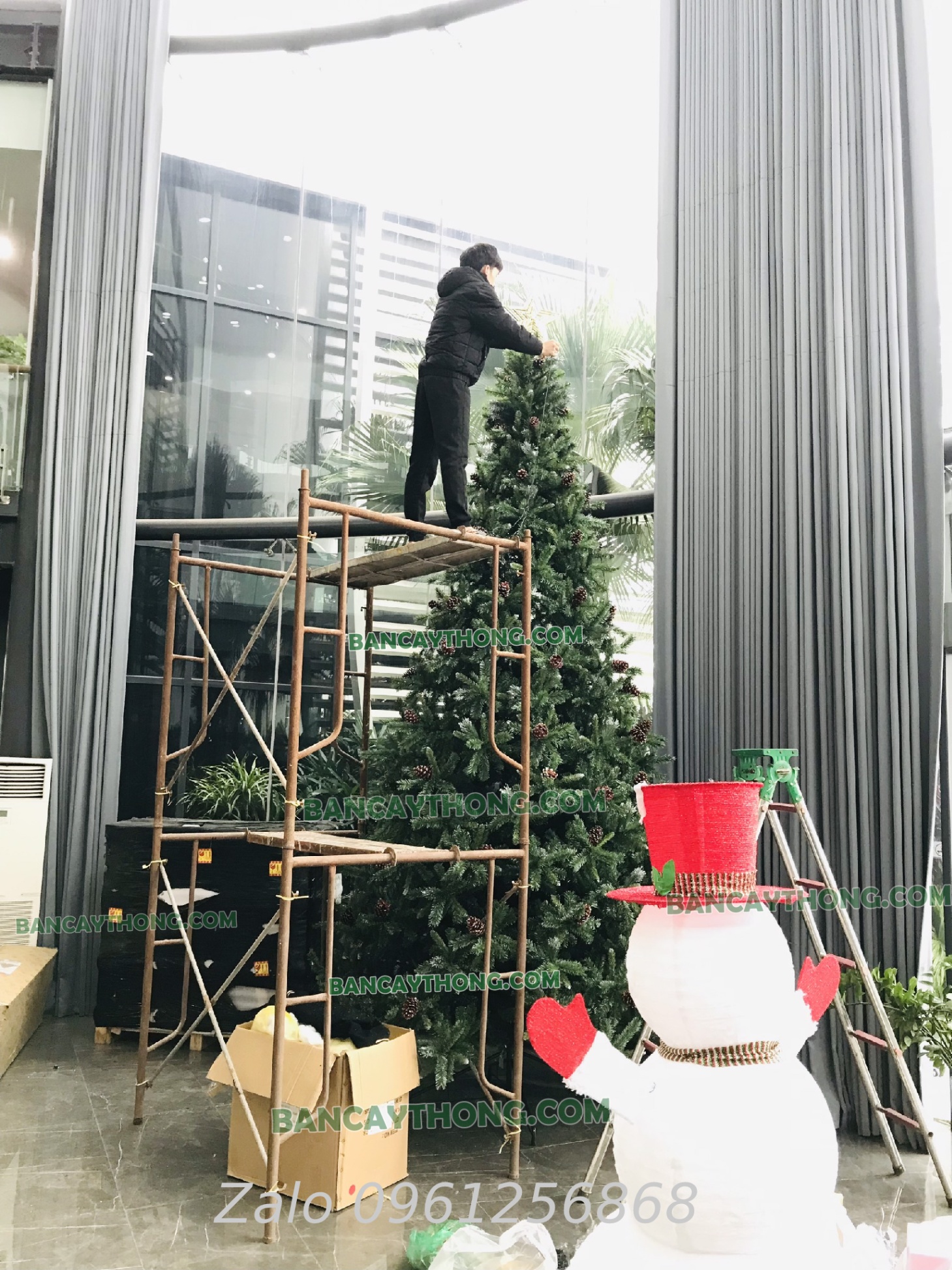 Cây thông noel 4,5m 3 loại lá gắn trái thông