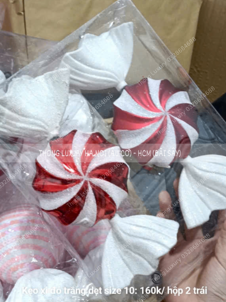 Kẹo xi đỏ trắng dẹt size 10 hộp 2 cái