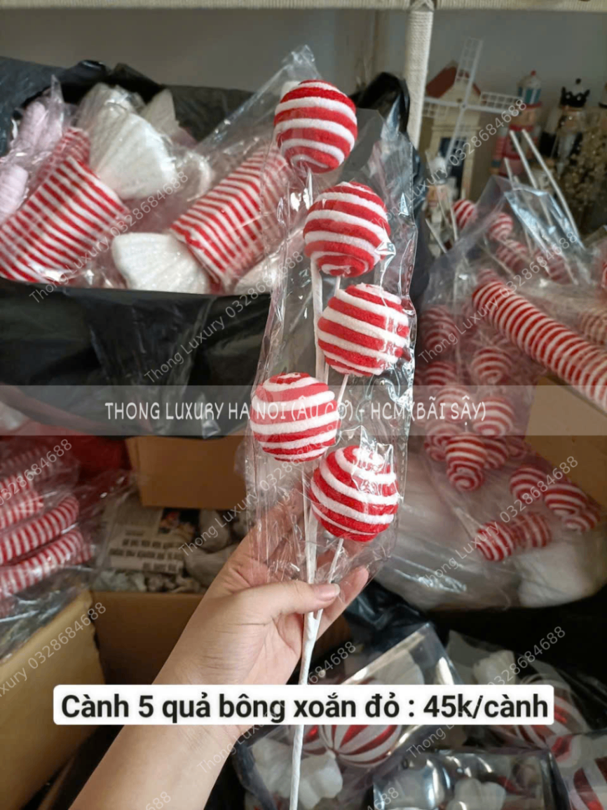 Cành bông 5 quả xoắn đỏ