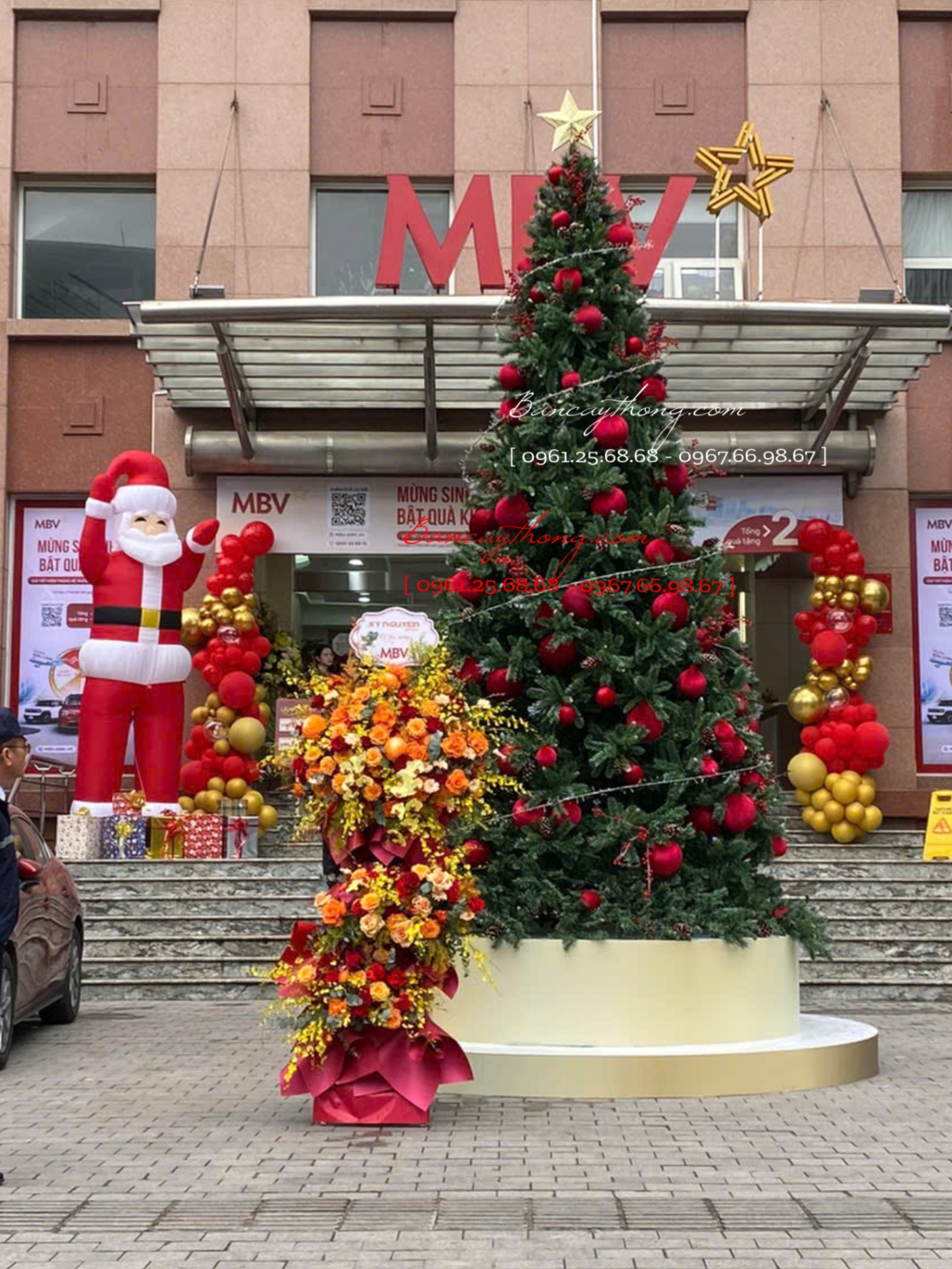 Cây thông noel 3 loại lá cao 5m đã trang trí