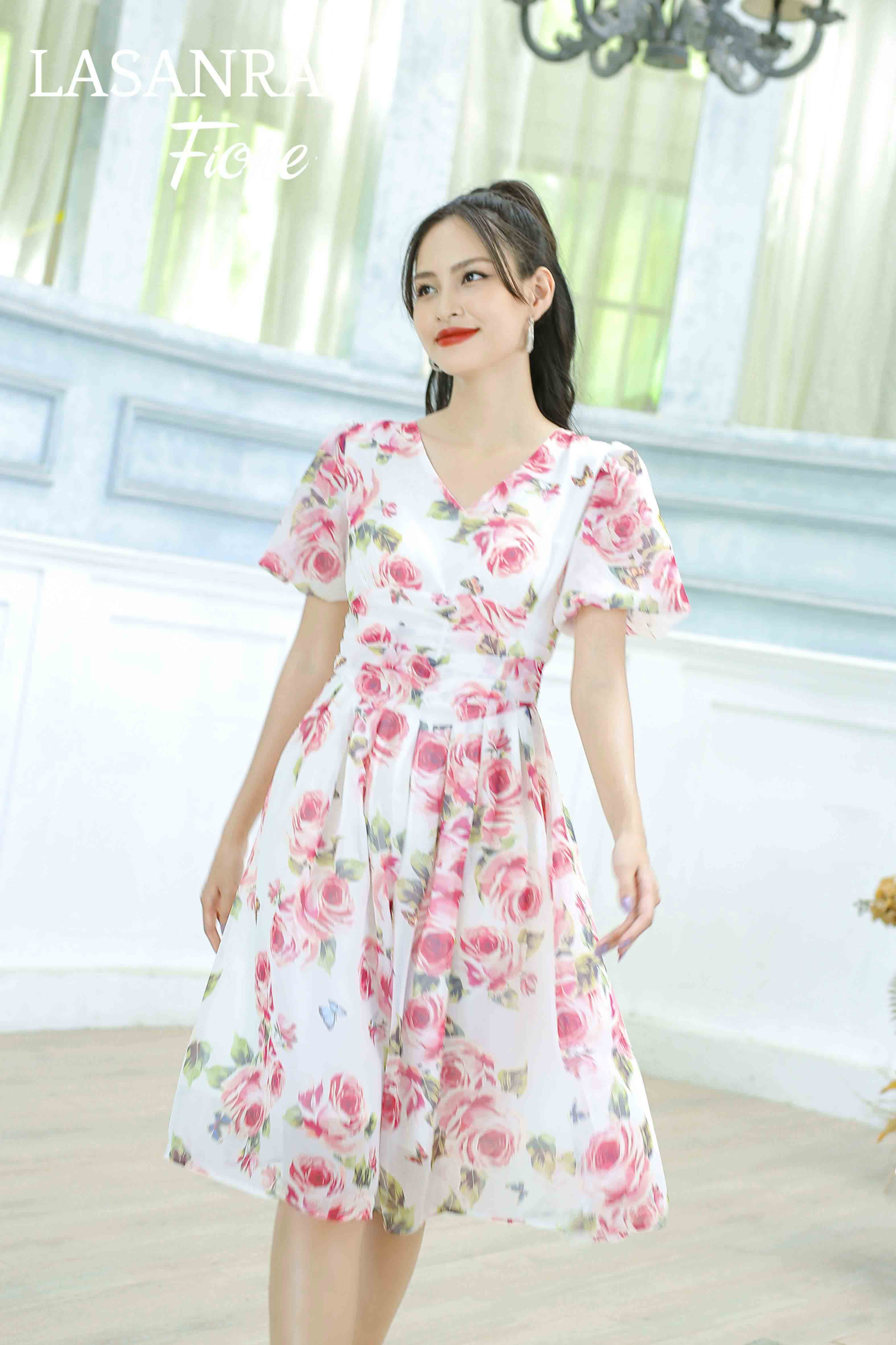 Đầm LASANRA Princess Flower Dress (Hoa hồng) Mã -008-C