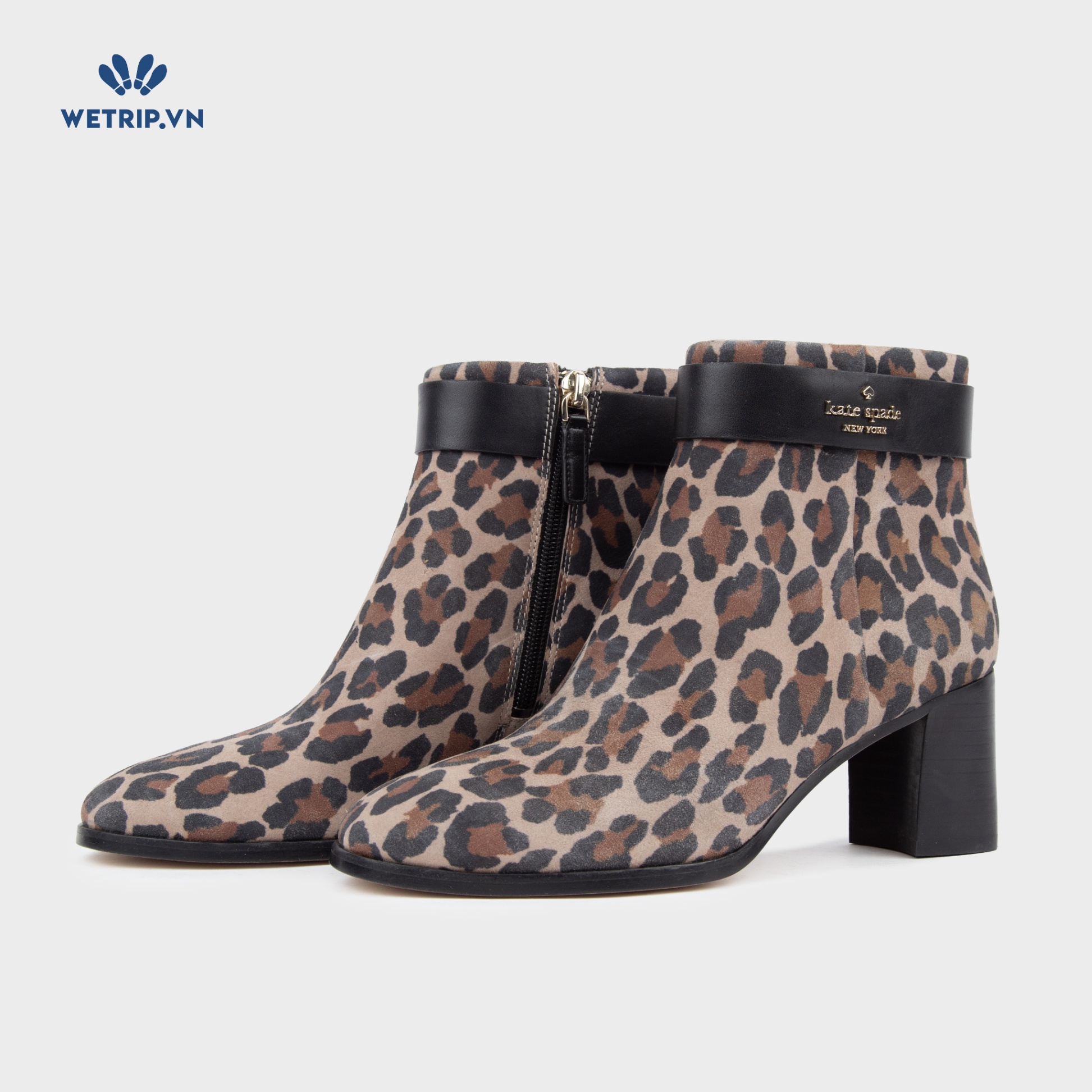 Boots Mắt Cá Cao Gót Kate Spade (Họa tiết báo) Mã BMC-CG-KS-009-B