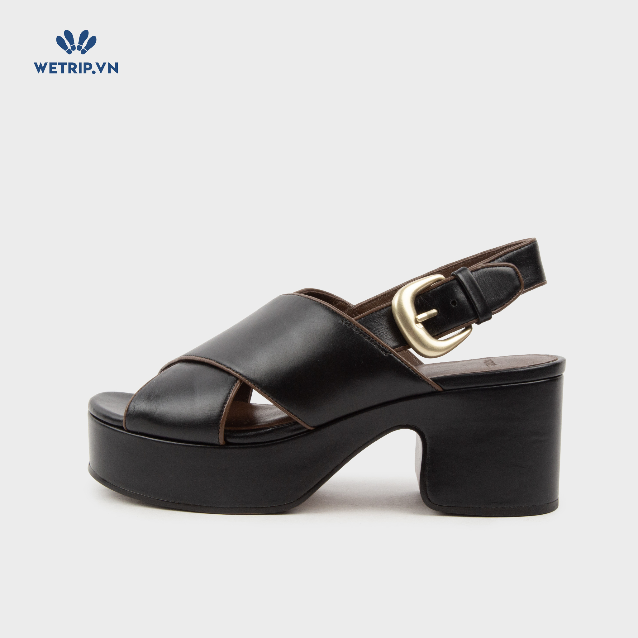 Sandal Cao Gót Vince (Đen viền nâu) Mã SDCG-VINC-003-A