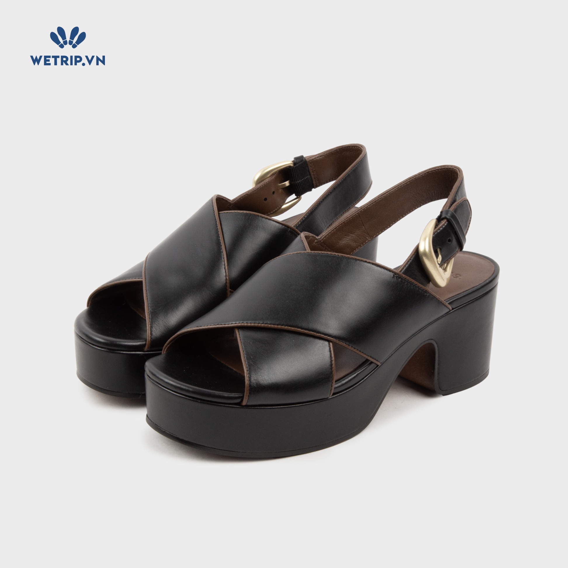 Sandal Cao Gót Vince (Đen viền nâu) Mã SDCG-VINC-003-A