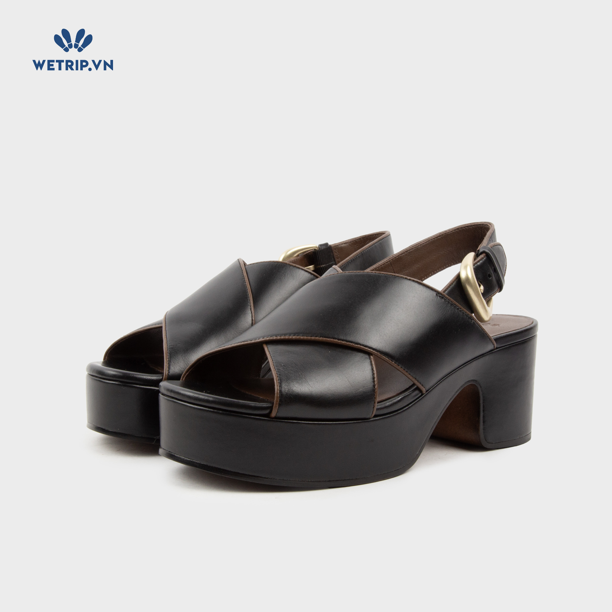 Sandal Cao Gót Vince (Đen viền nâu) Mã SDCG-VINC-003-A