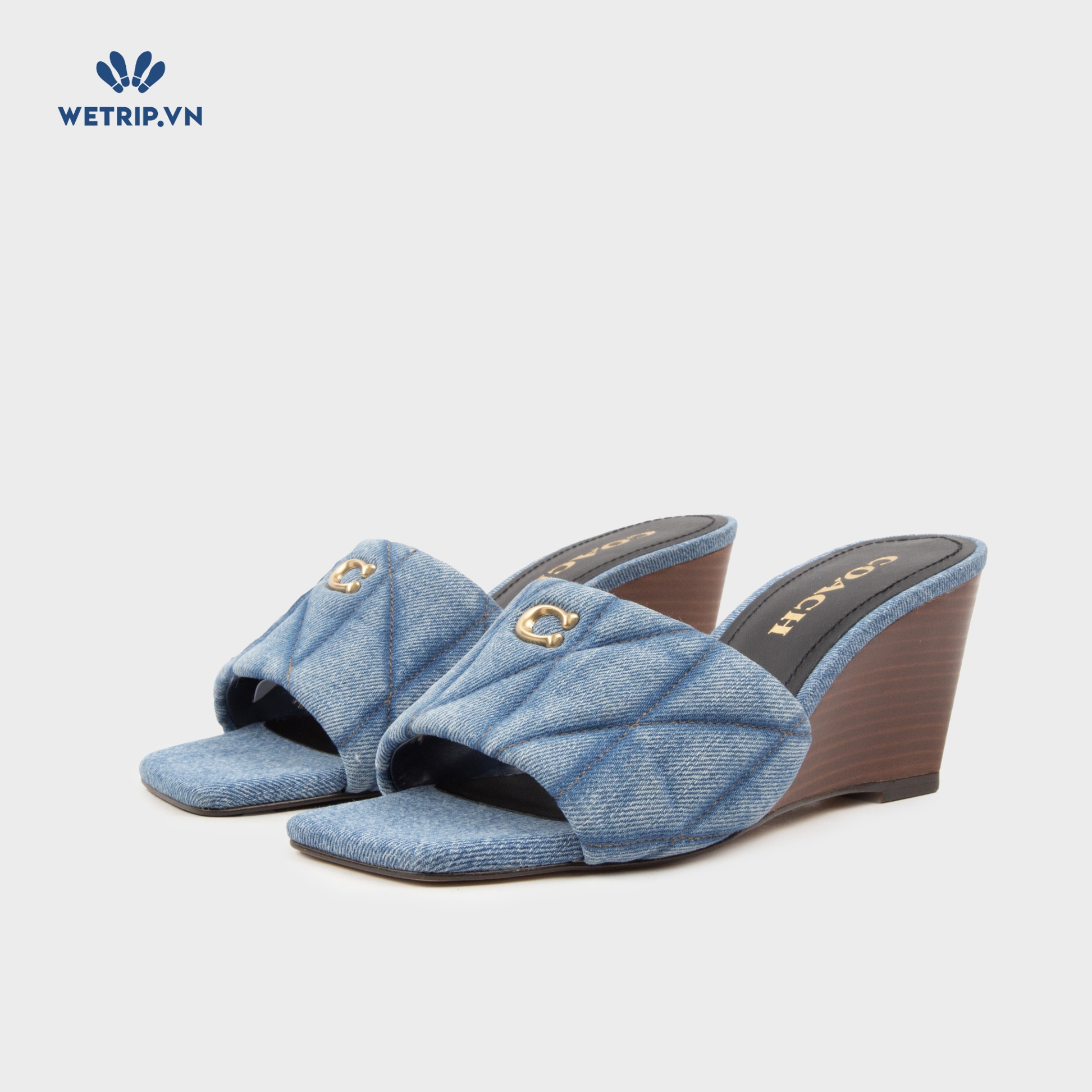 Sandal Xuồng Coach (Vải bò - Logo Vàng) Mã SDX-COA-002-A1