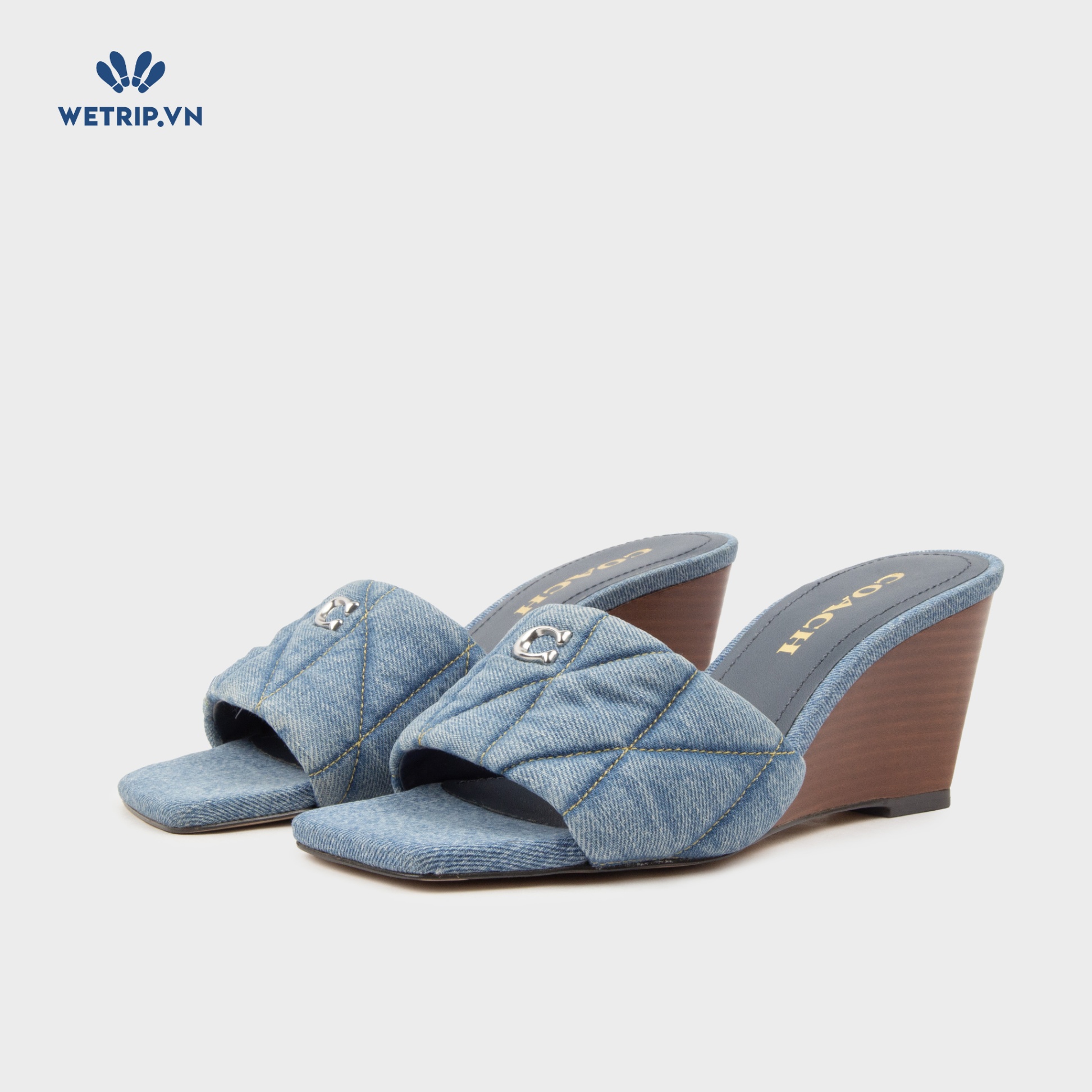 Sandal Xuồng Coach (Vải bò - Logo Bạc) Mã SDX-COA-002-A2