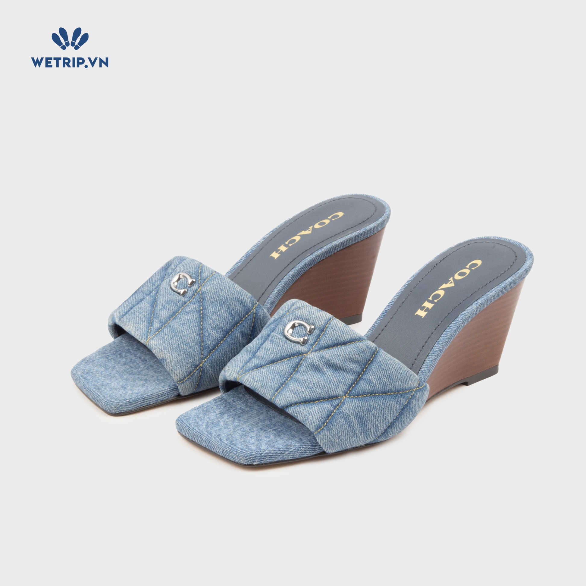 Sandal Xuồng Coach (Vải bò - Logo Bạc) Mã SDX-COA-002-A2
