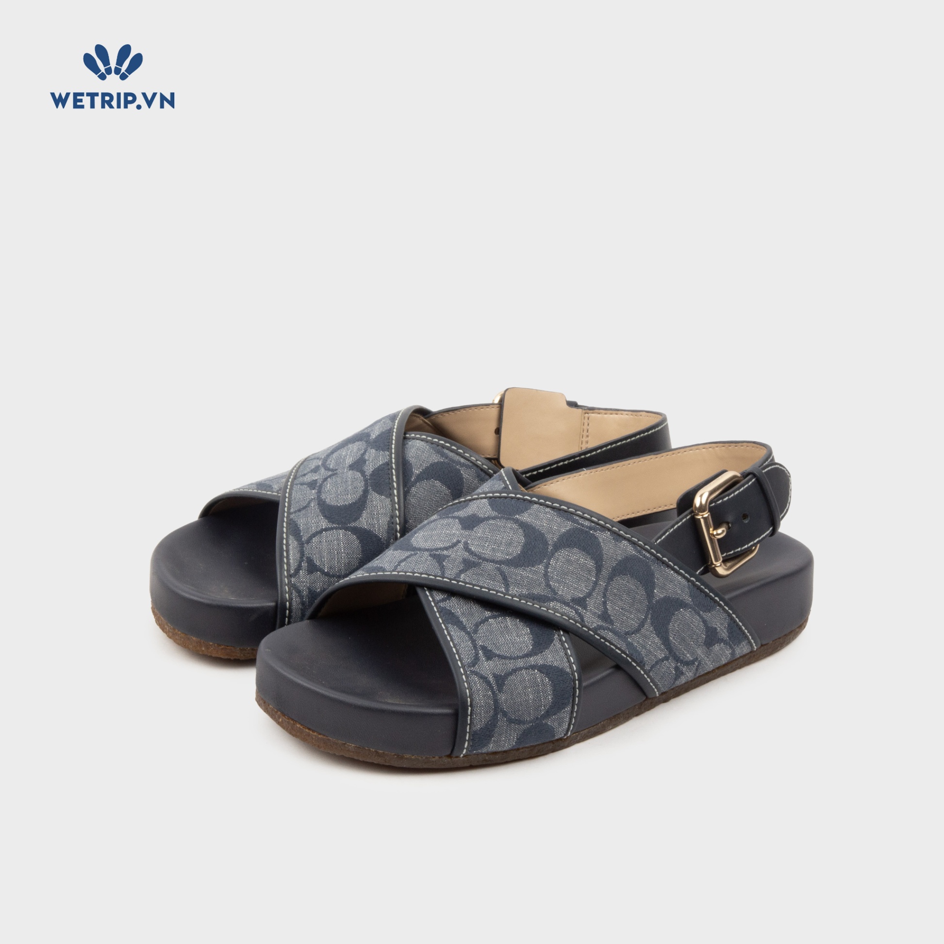 Sandal Coach (Xanh than - Đế nâu) Mã SD-COA-003-C2