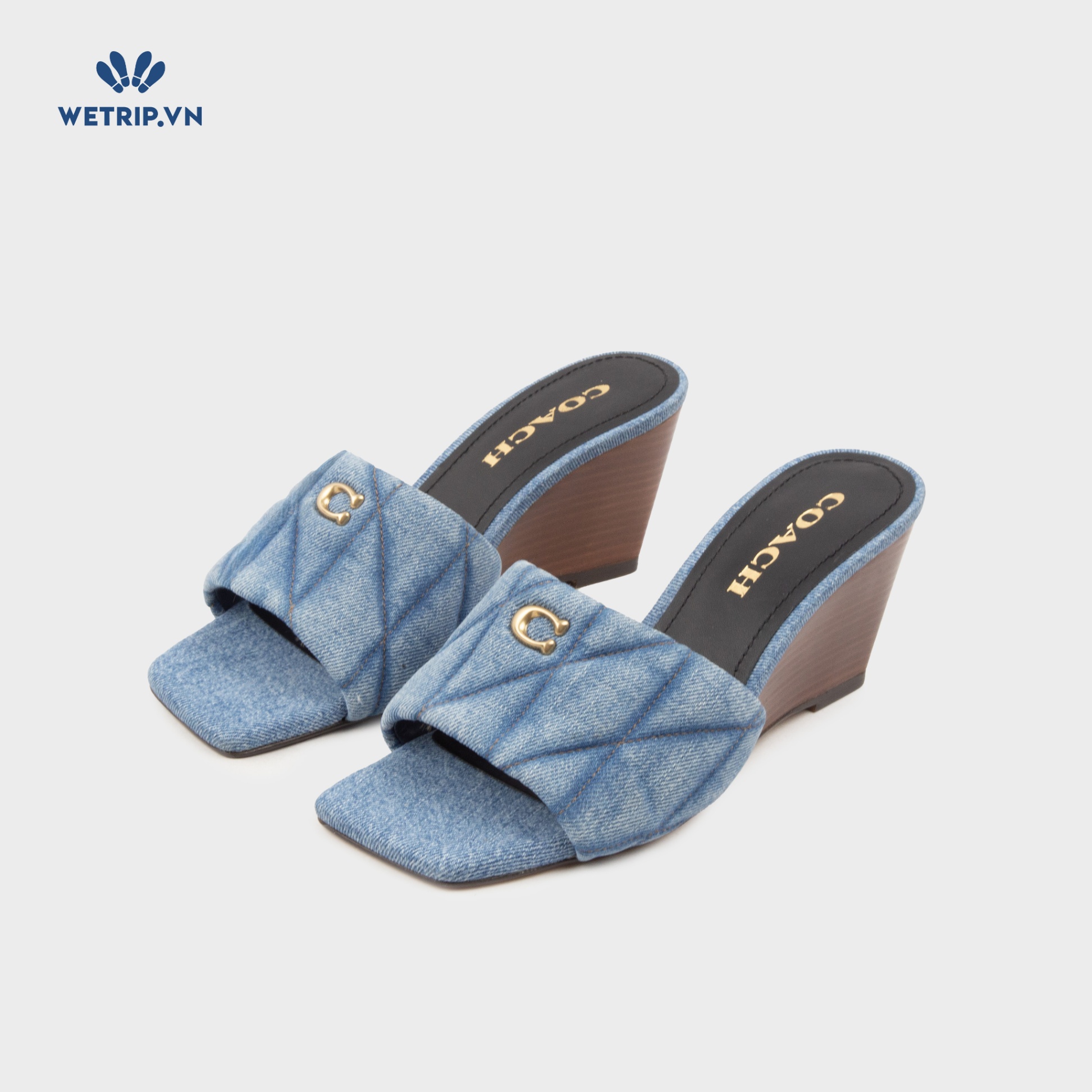 Sandal Xuồng Coach (Vải bò - Logo Vàng) Mã SDX-COA-002-A1