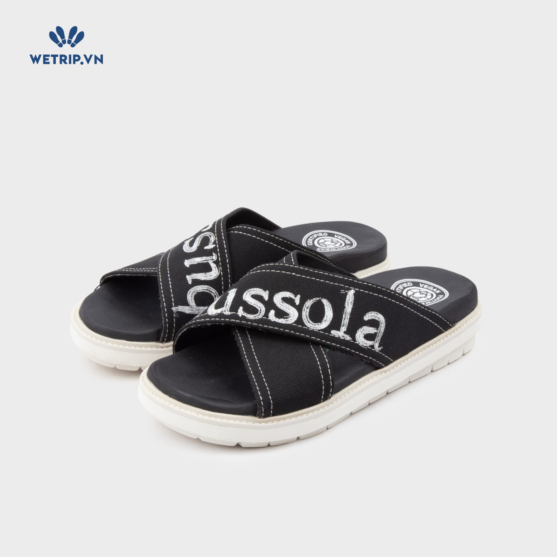 Sandal Bussola (Quai đen chữ trắng đế kem) Mã SD-BSL-138-A2