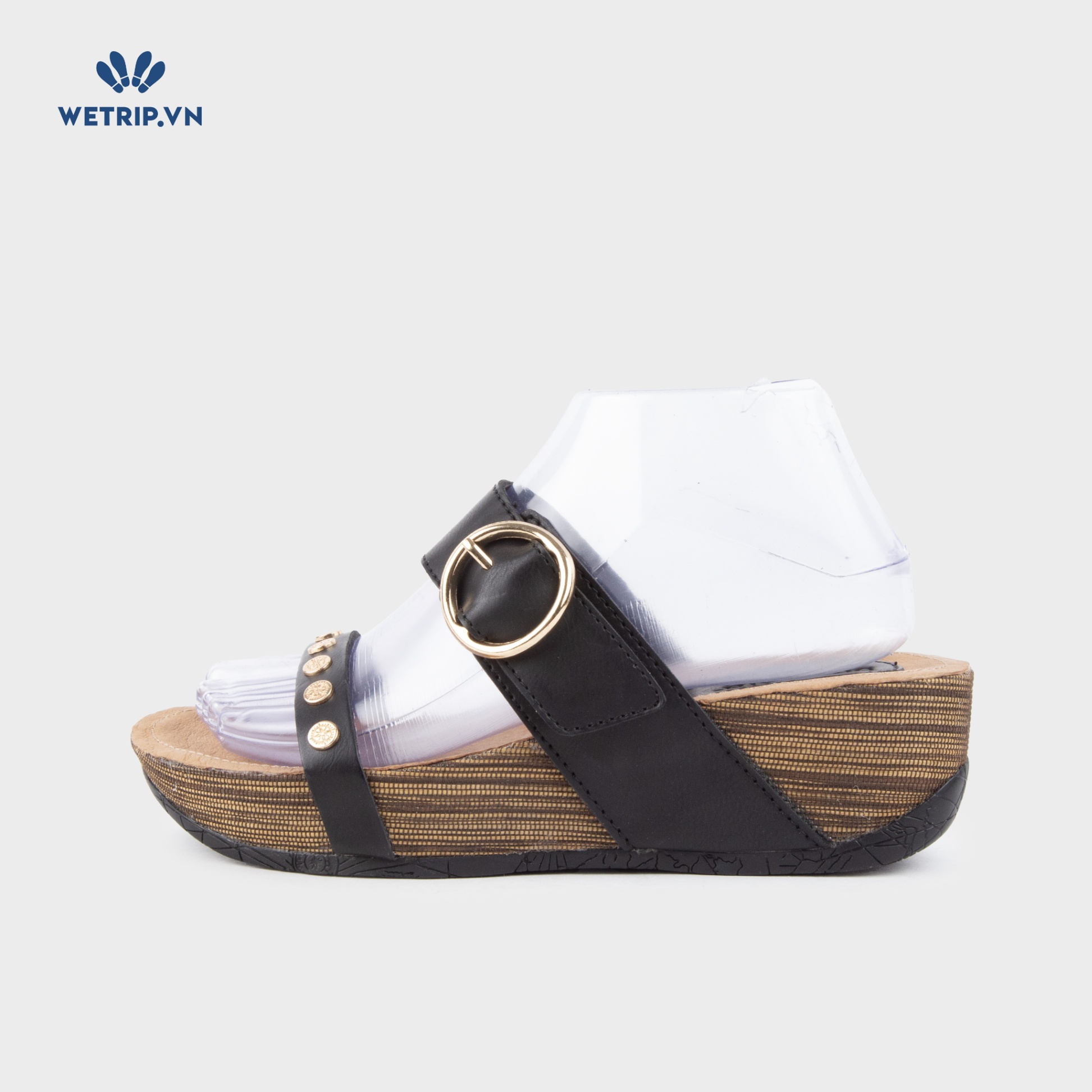 Sandal Xuồng Bussola (Quai đen đế sọc đen) Mã SDX-BSL-137-A2