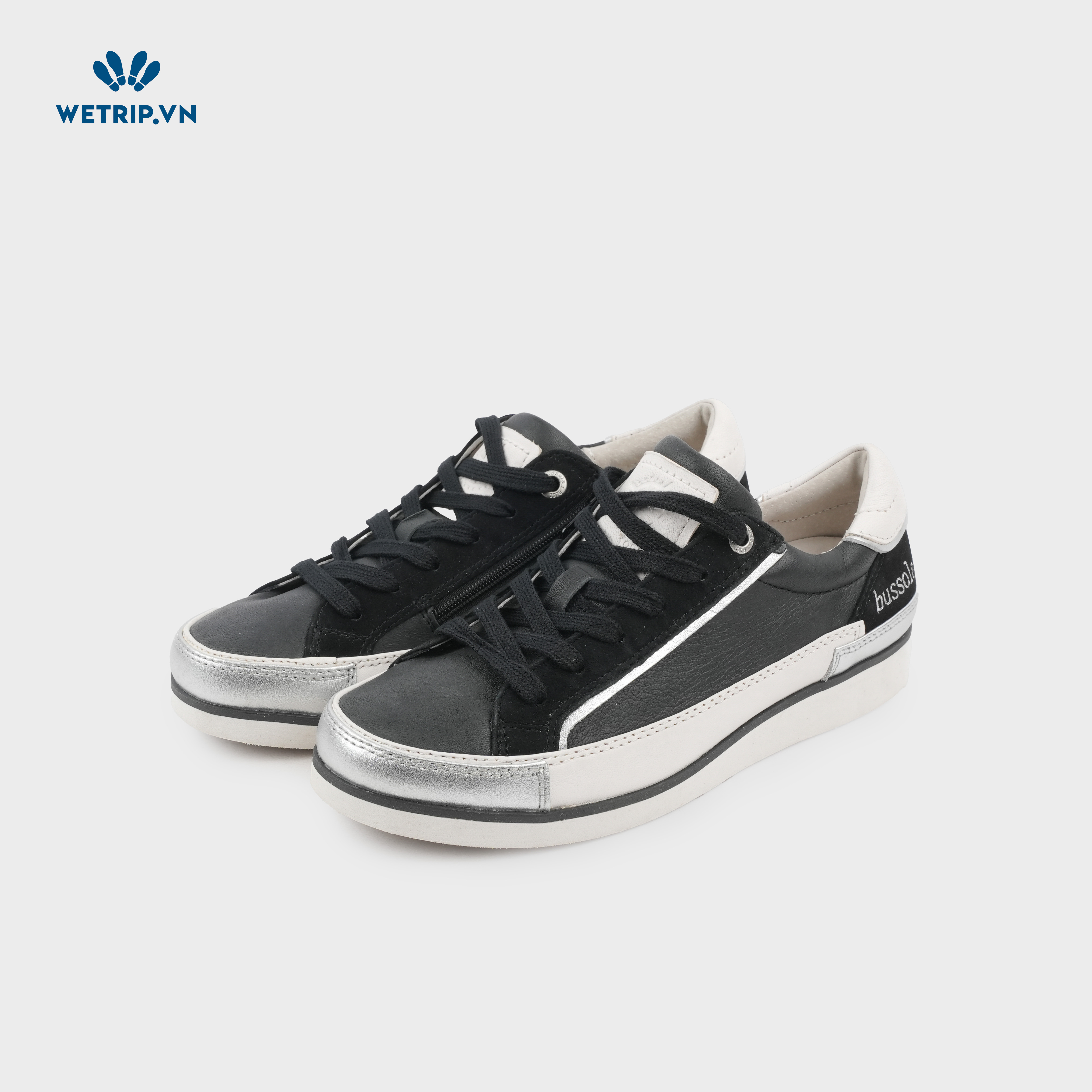 Sneaker Bussola (Đen trơn trắng pha ánh bạc) Mã SN-BSL-090-A1