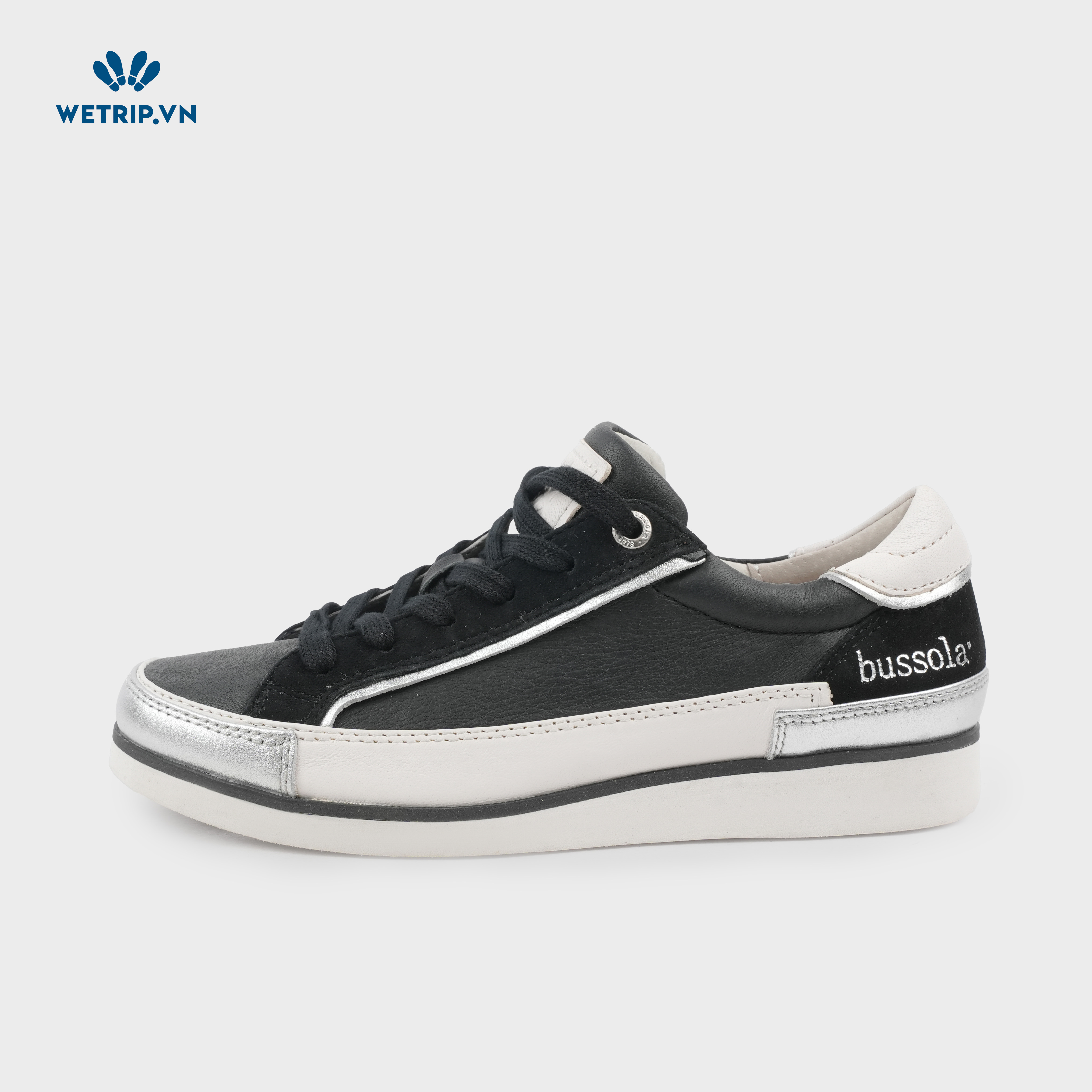 Sneaker Bussola (Đen trơn trắng pha ánh bạc) Mã SN-BSL-090-A1