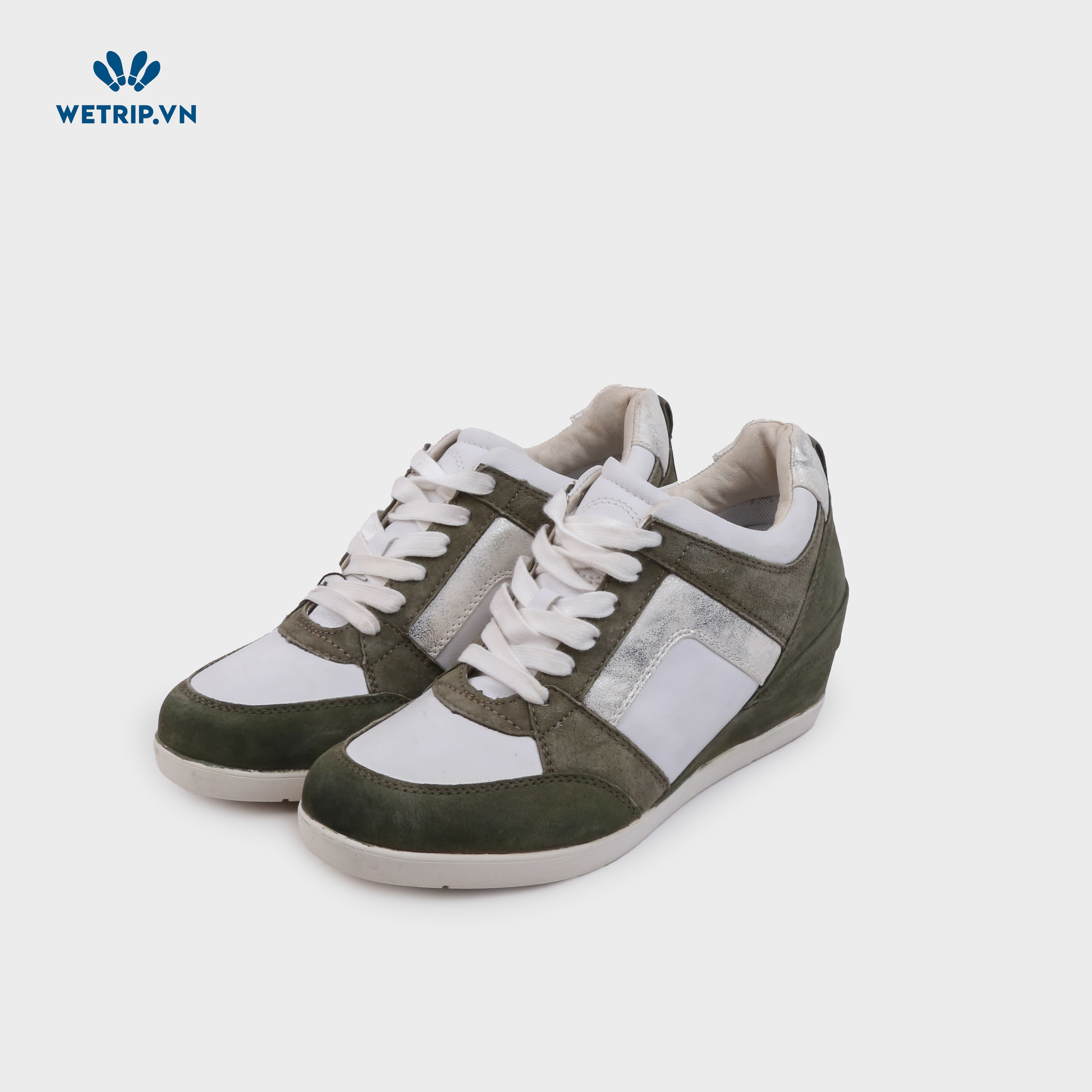 Sneaker Bussola (Xanh rêu pha trắng bạc - đế kem) Mã SN-BSL-101-B