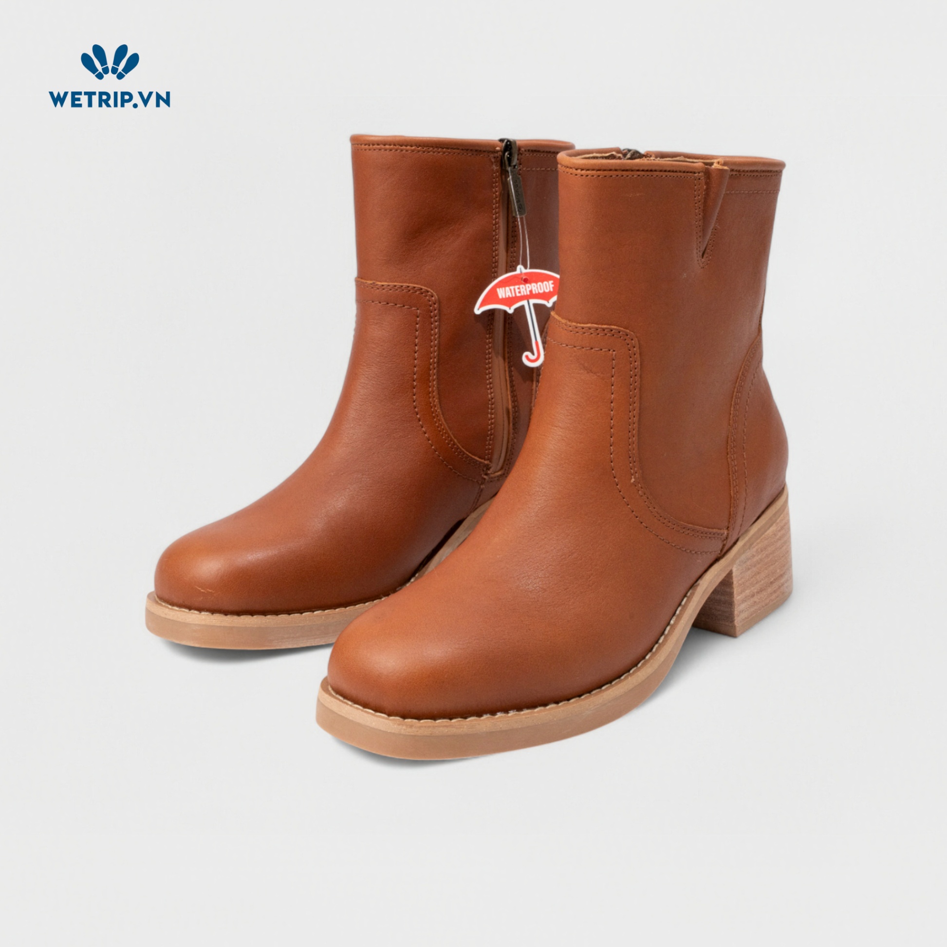 Boots Lửng Cao Gót Blondo (nâu) (Da thật - chống nước) Mã BL-CG-BLD-002-A1