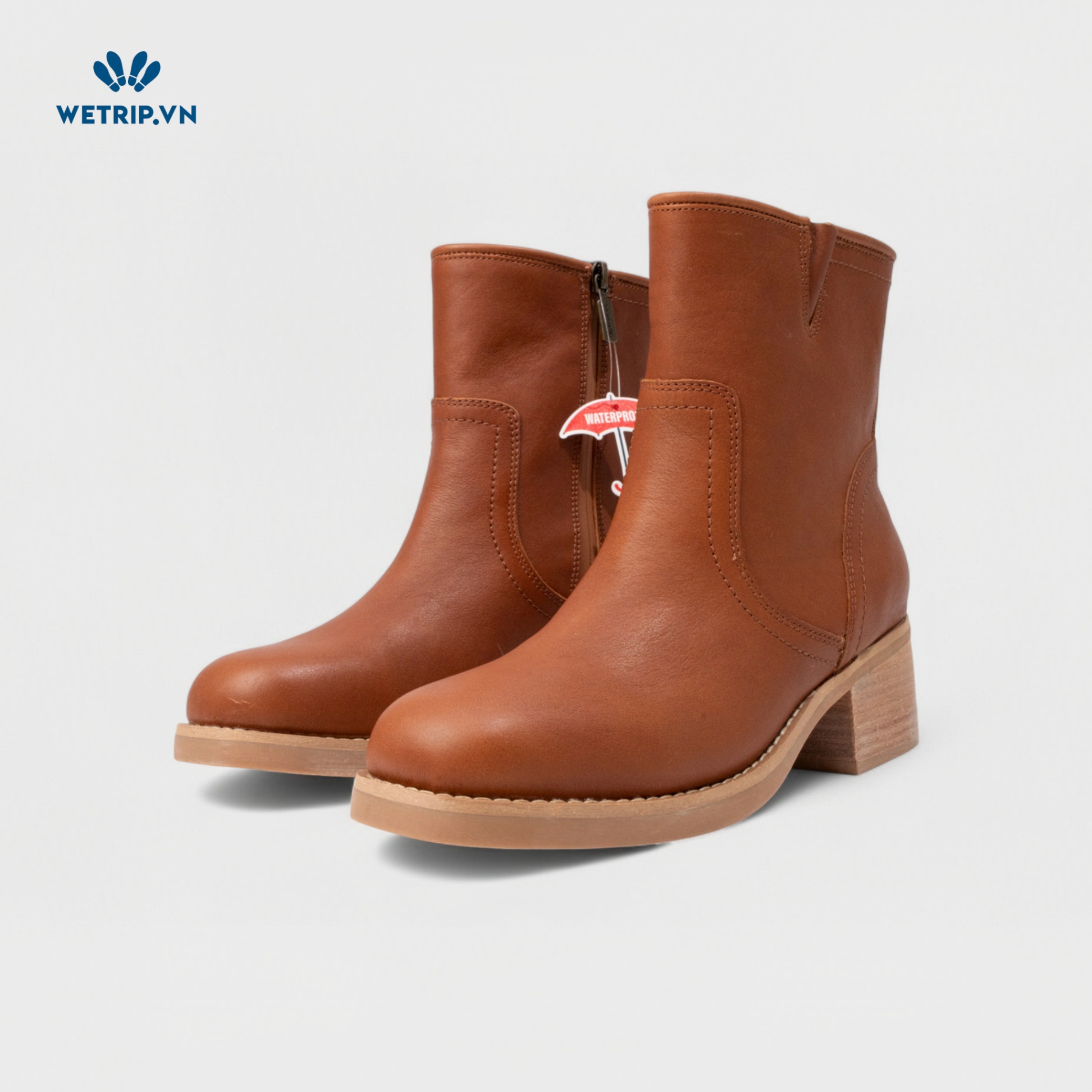 Boots Lửng Cao Gót Blondo (nâu) (Da thật - chống nước) Mã BL-CG-BLD-002-A1
