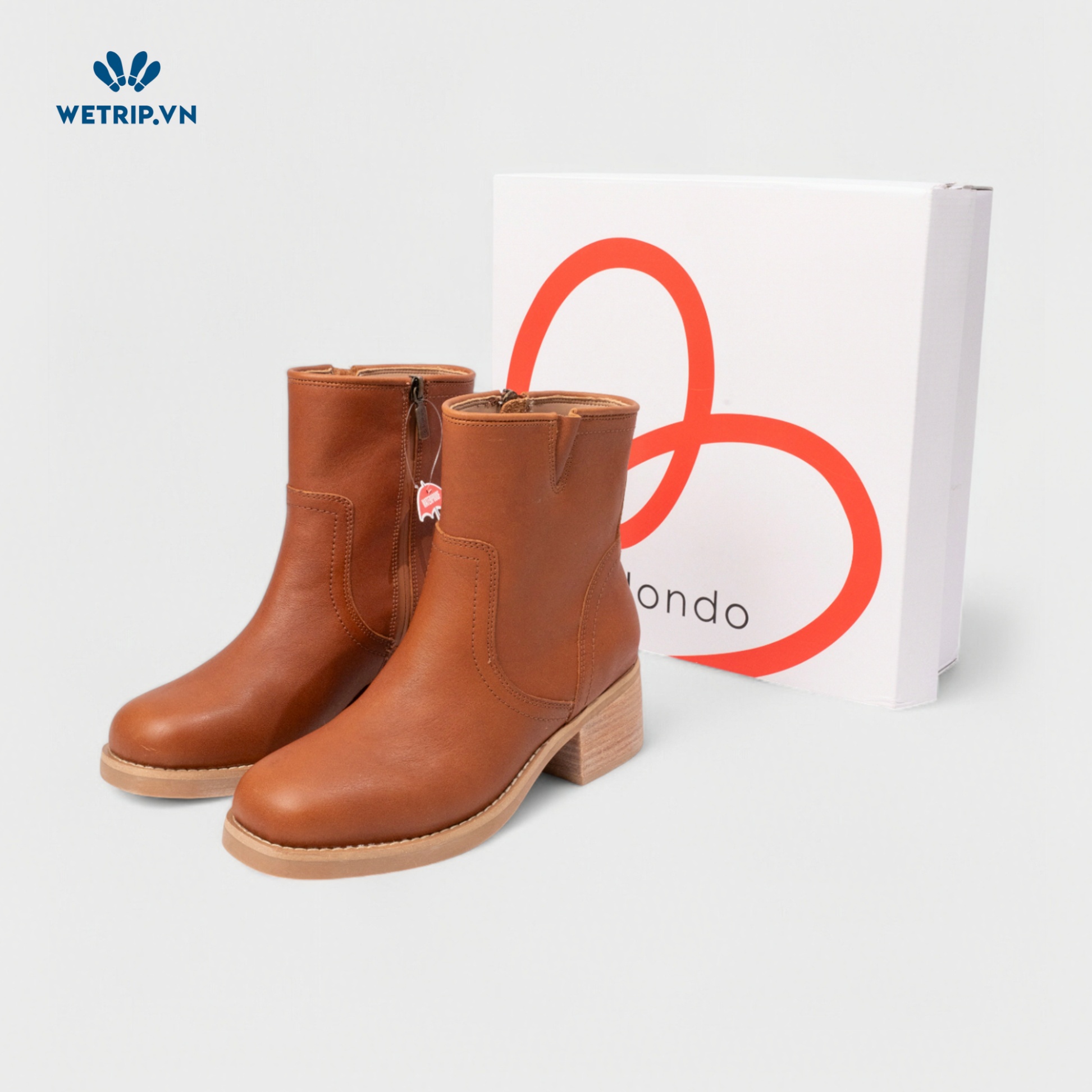Boots Lửng Cao Gót Blondo (nâu) (Da thật - chống nước) Mã BL-CG-BLD-002-A1