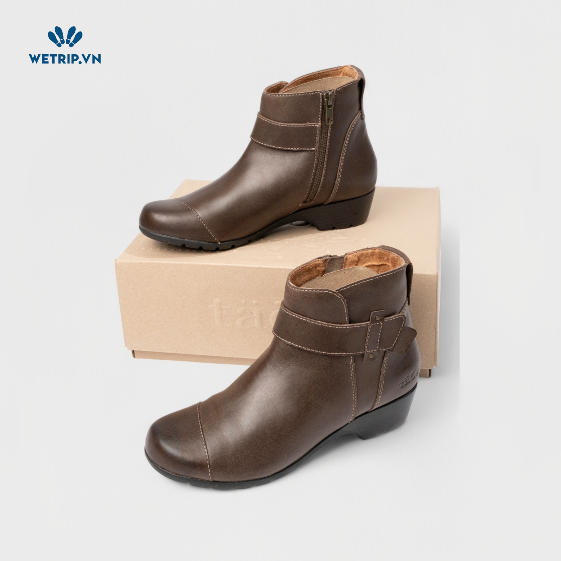 Boots Mắt Cá Đế Bằng TAOS (nâu) (da thật) Mã BMC-DB-TAO-002-A