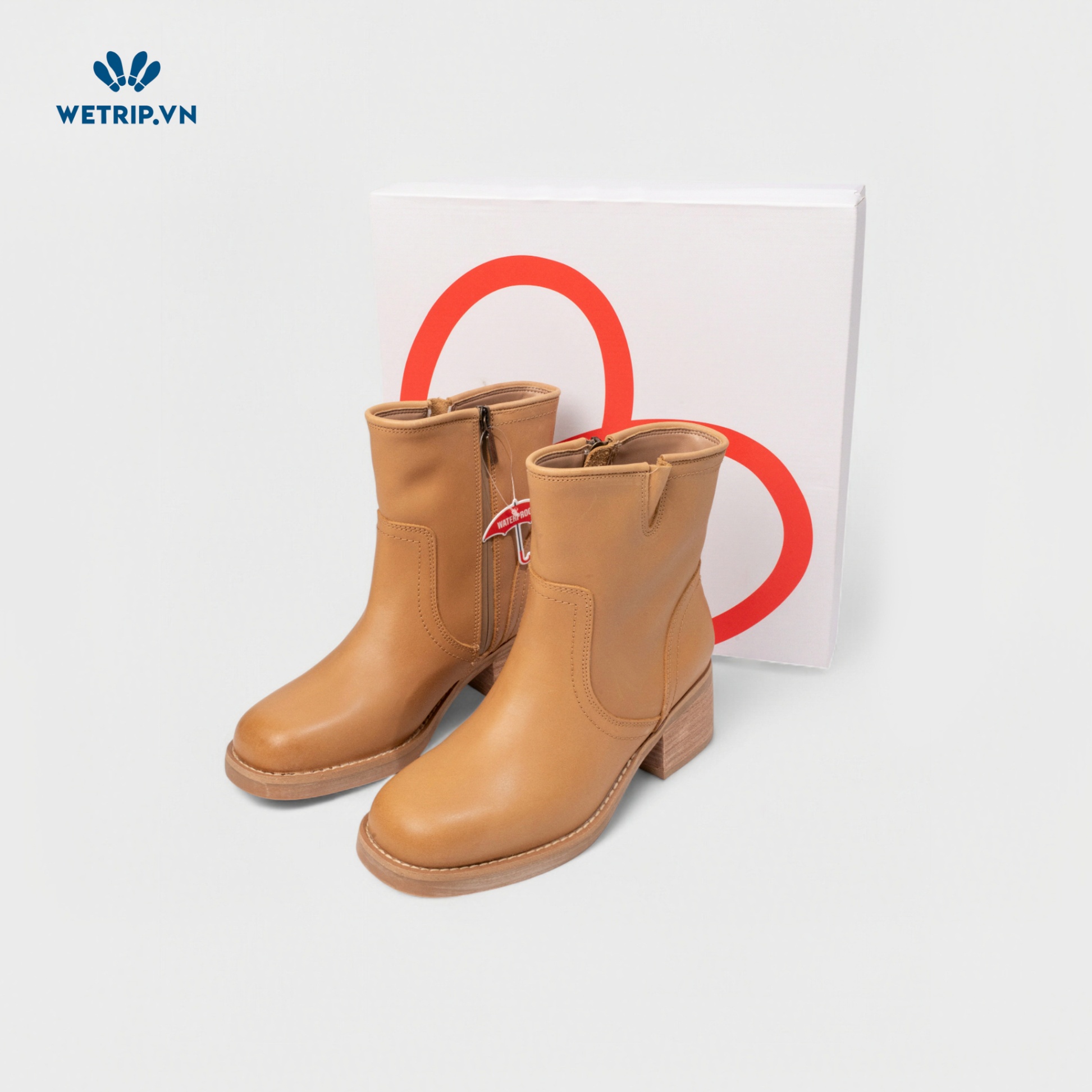 Boots Lửng Cao Gót Blondo (nâu sáng) (Da thật - chống nước) Mã BL-CG-BLD-002-A