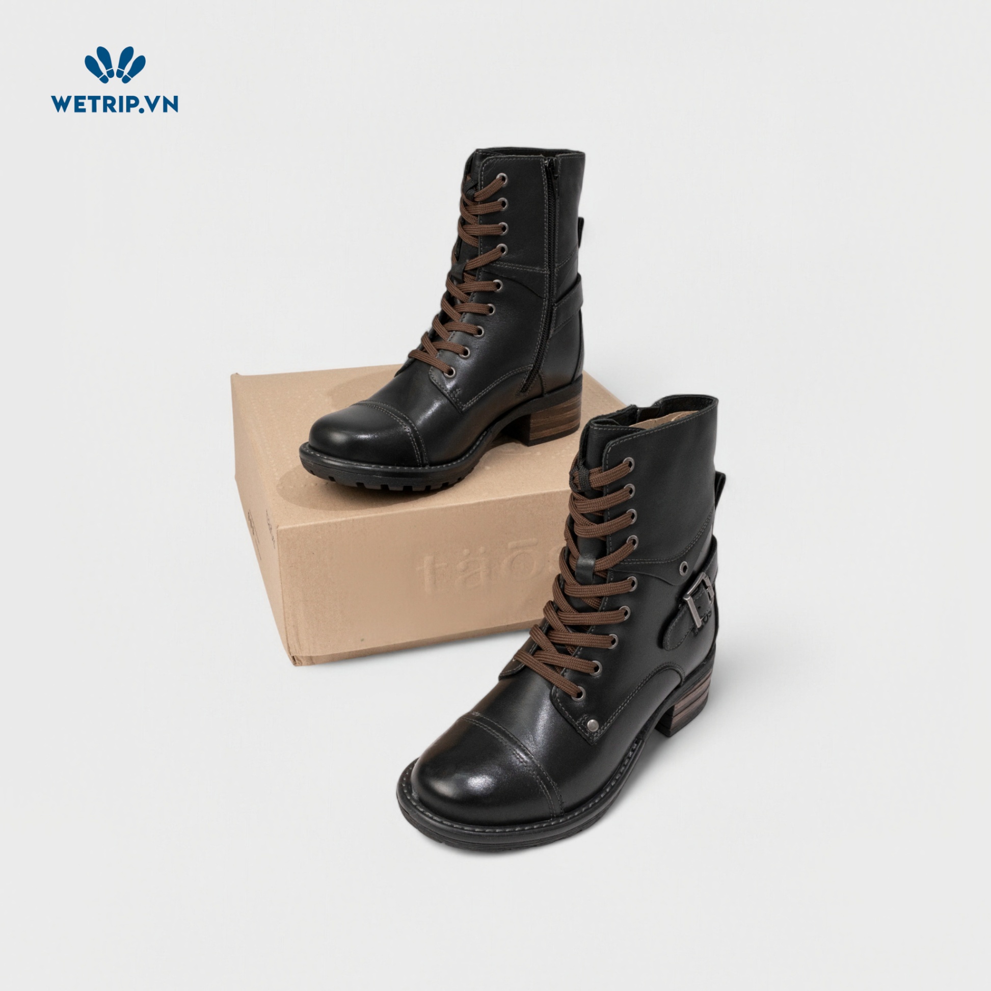 Boots Lửng Cao Gót TAOS (đen) (da thật) Mã BL-CG-TAO-001-B