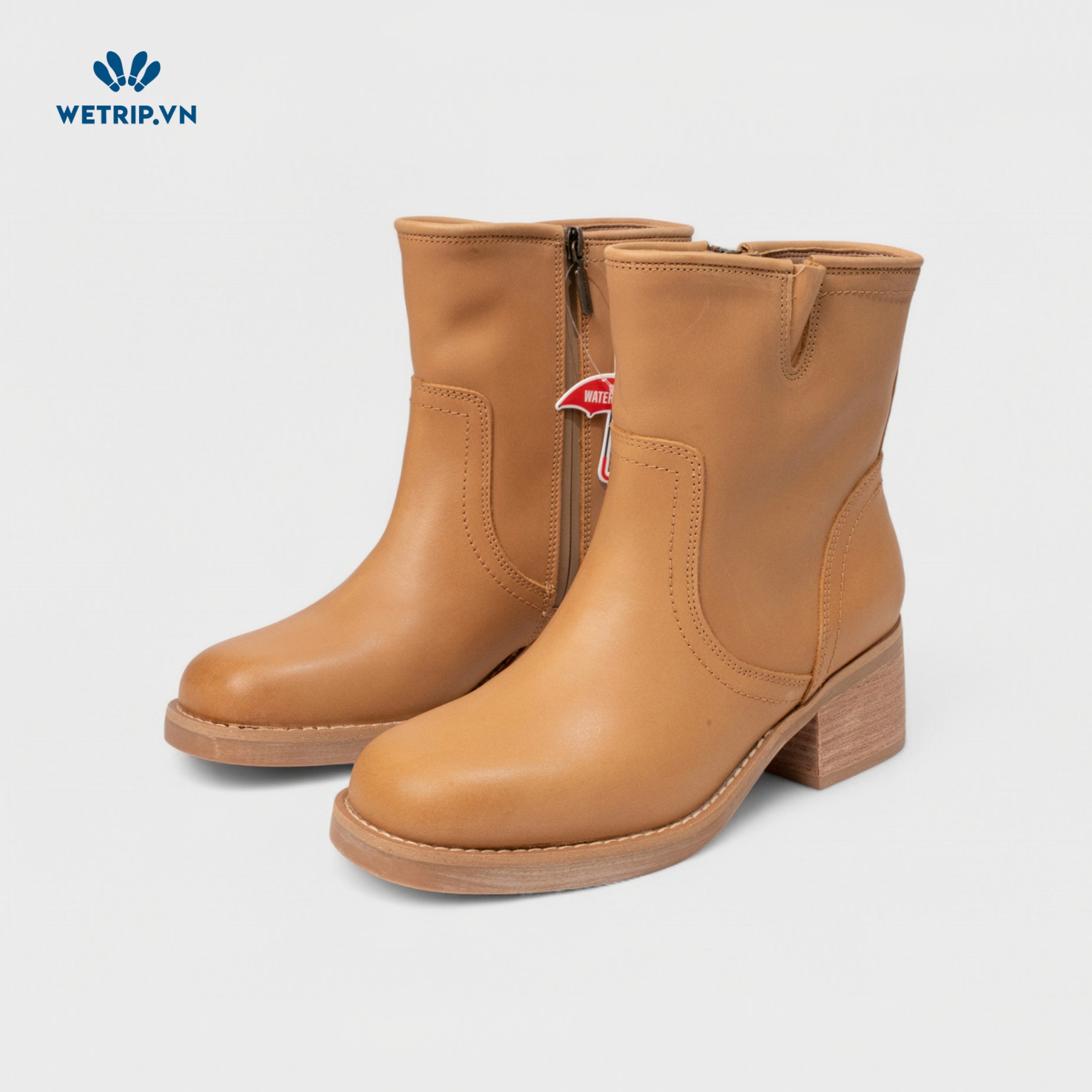 Boots Lửng Cao Gót Blondo (nâu sáng) (Da thật - chống nước) Mã BL-CG-BLD-002-A