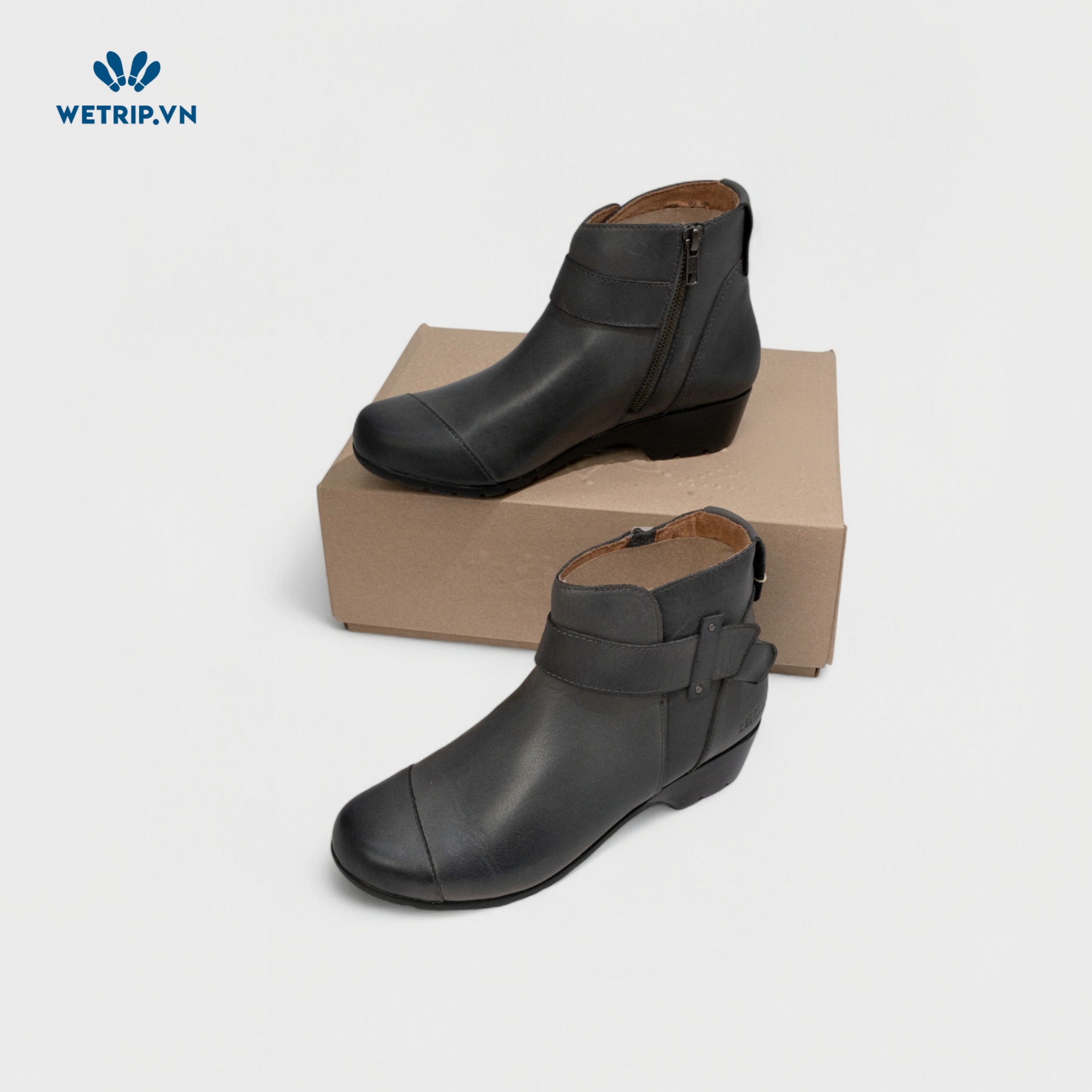 Boots Mắt Cá Đế Bằng TAOS (xám) (da thật) Mã BMC-DB-TAO-002-B