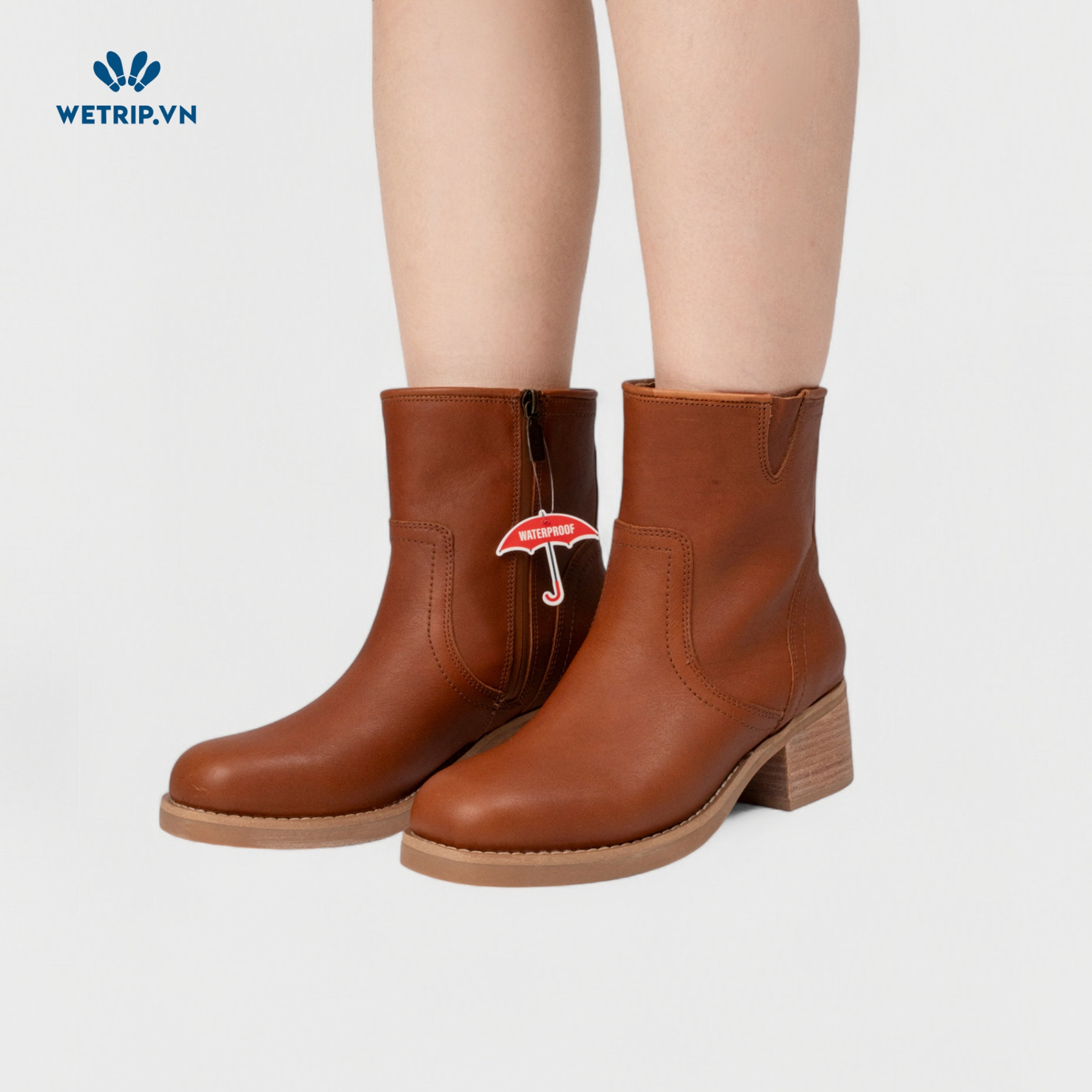 Boots Lửng Cao Gót Blondo (nâu) (Da thật - chống nước) Mã BL-CG-BLD-002-A1