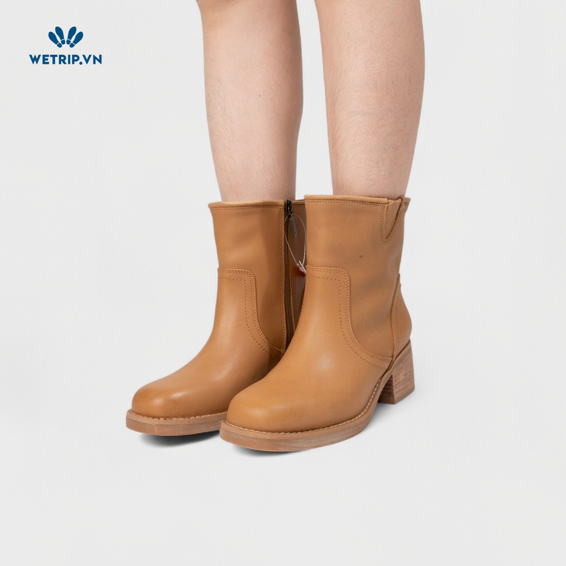 Boots Lửng Cao Gót Blondo (nâu sáng) (Da thật - chống nước) Mã BL-CG-BLD-002-A