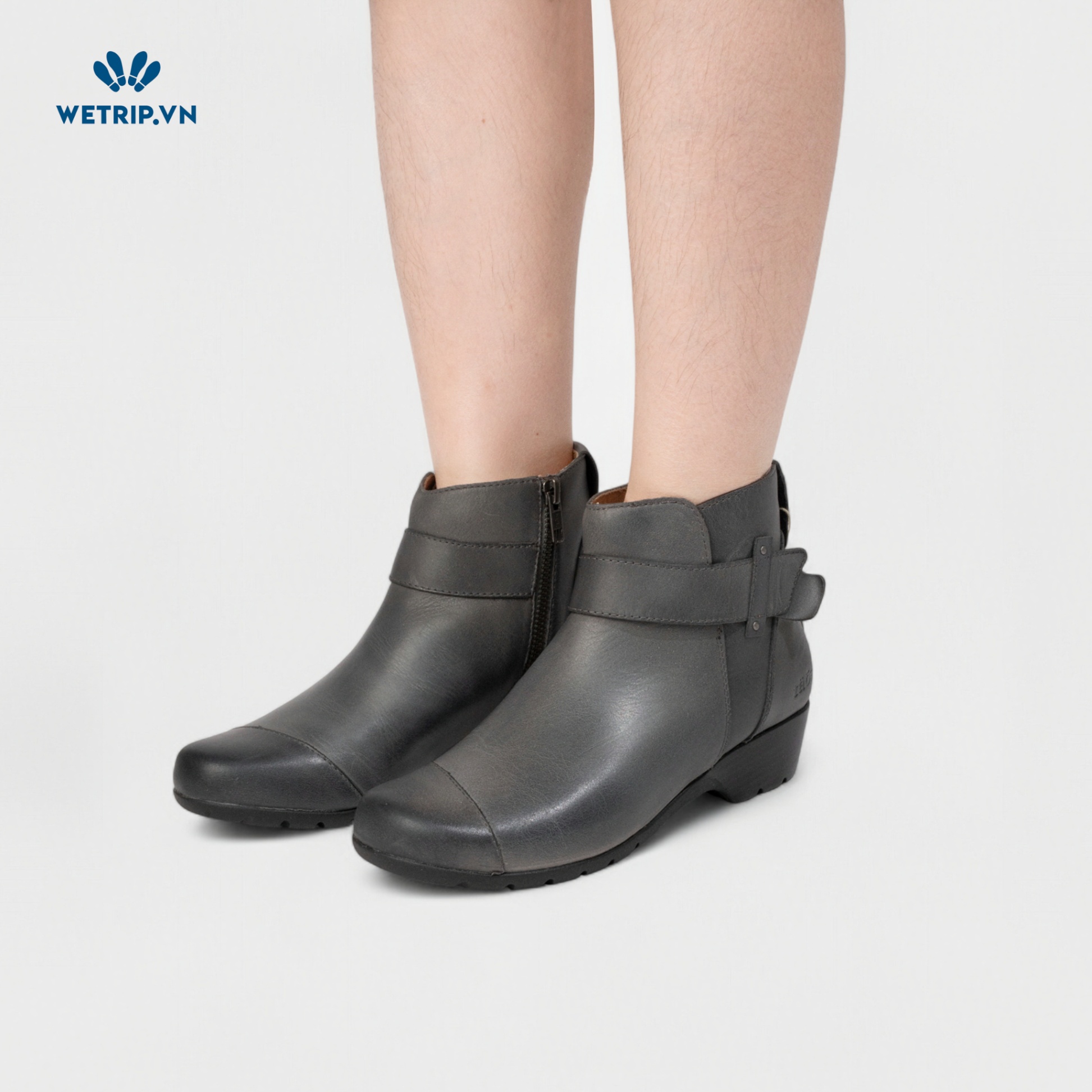 Boots Mắt Cá Đế Bằng TAOS (xám) (da thật) Mã BMC-DB-TAO-002-B